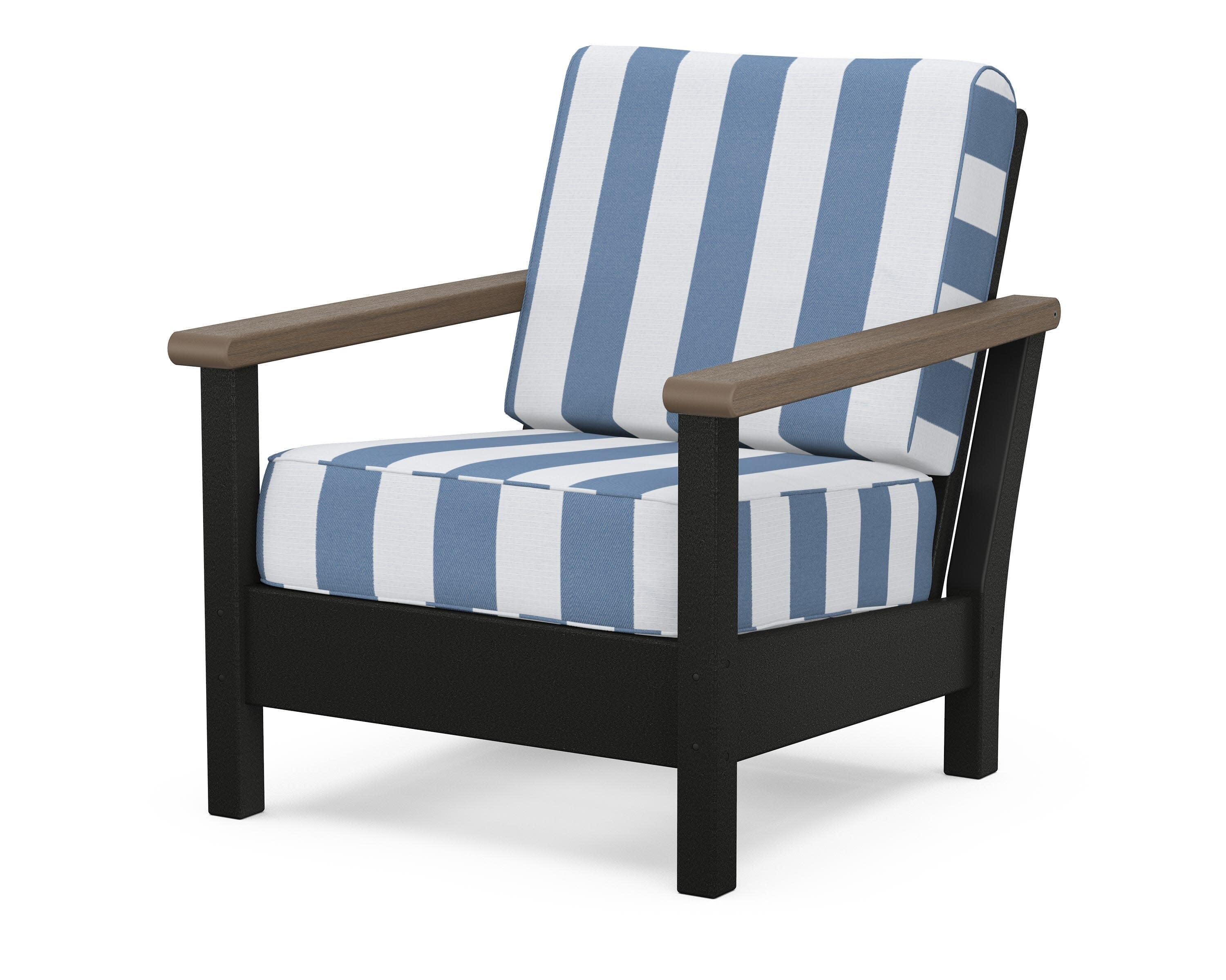 Harbour Deep Seating Chair in Black / Kona / Cabana Stripe Sky Blue
