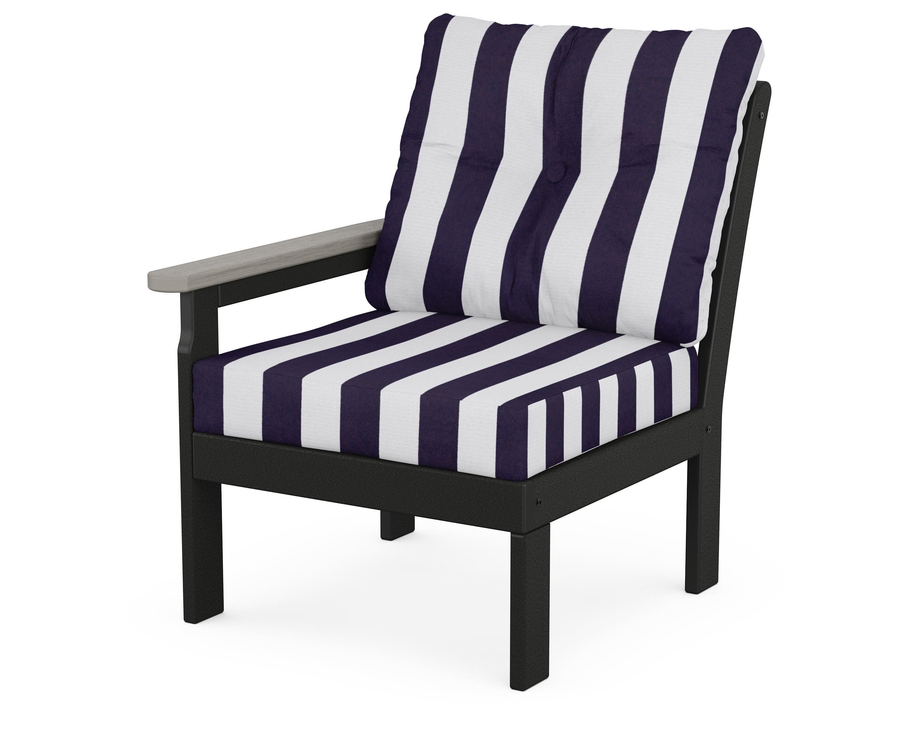 Vineyard Modular Left Arm Chair in Black / Driftwood / Cabana Stripe Navy