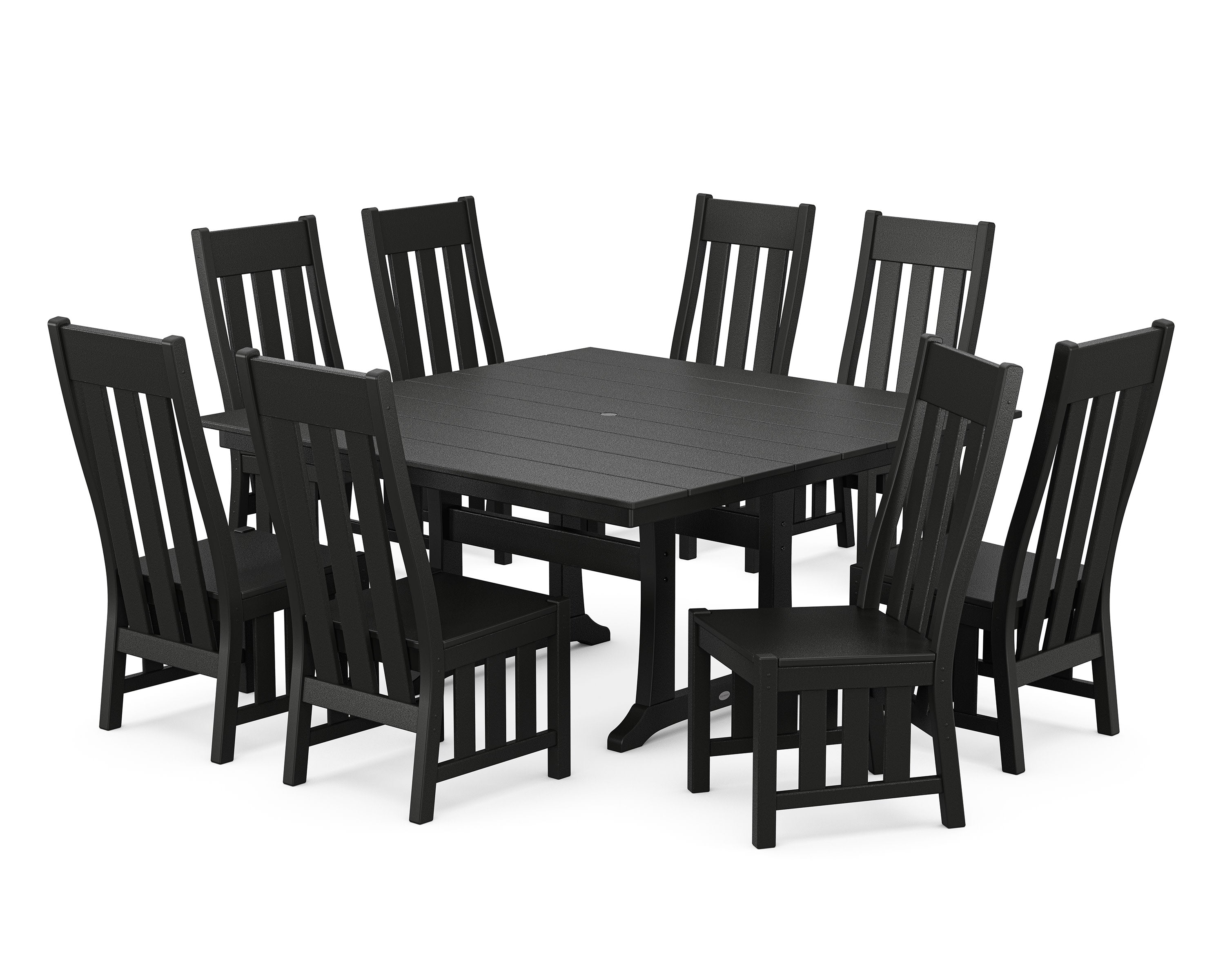 Acadia Side Chair 9-Piece Square Farmhouse Dining Set with Trestle Legs in Black