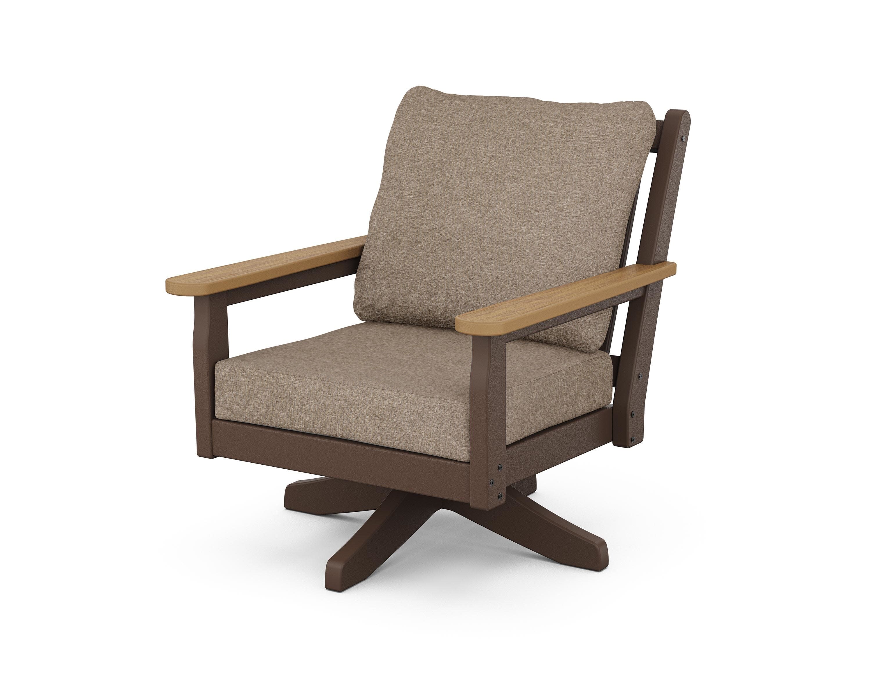 Chippendale Deep Seating Swivel Chair in Mahogany / Natural / Spiced Burlap