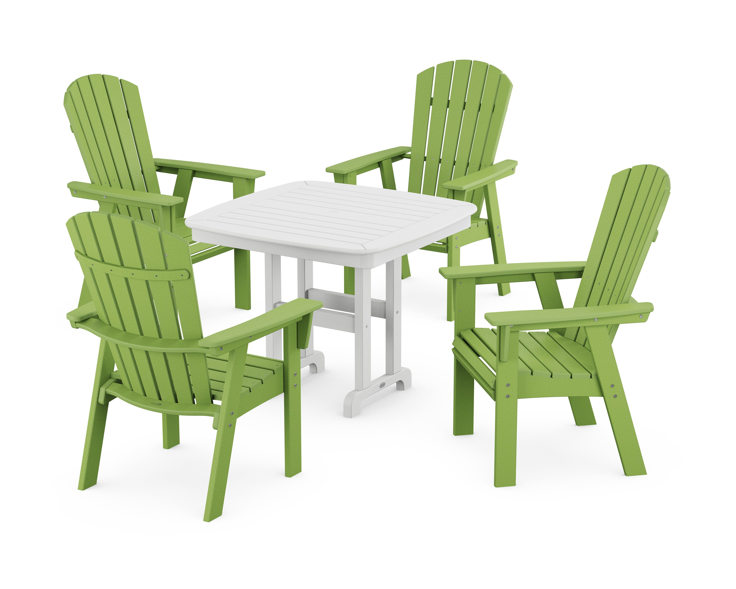 Nautical Curveback Adirondack 5-Piece Dining Set in Lime / White