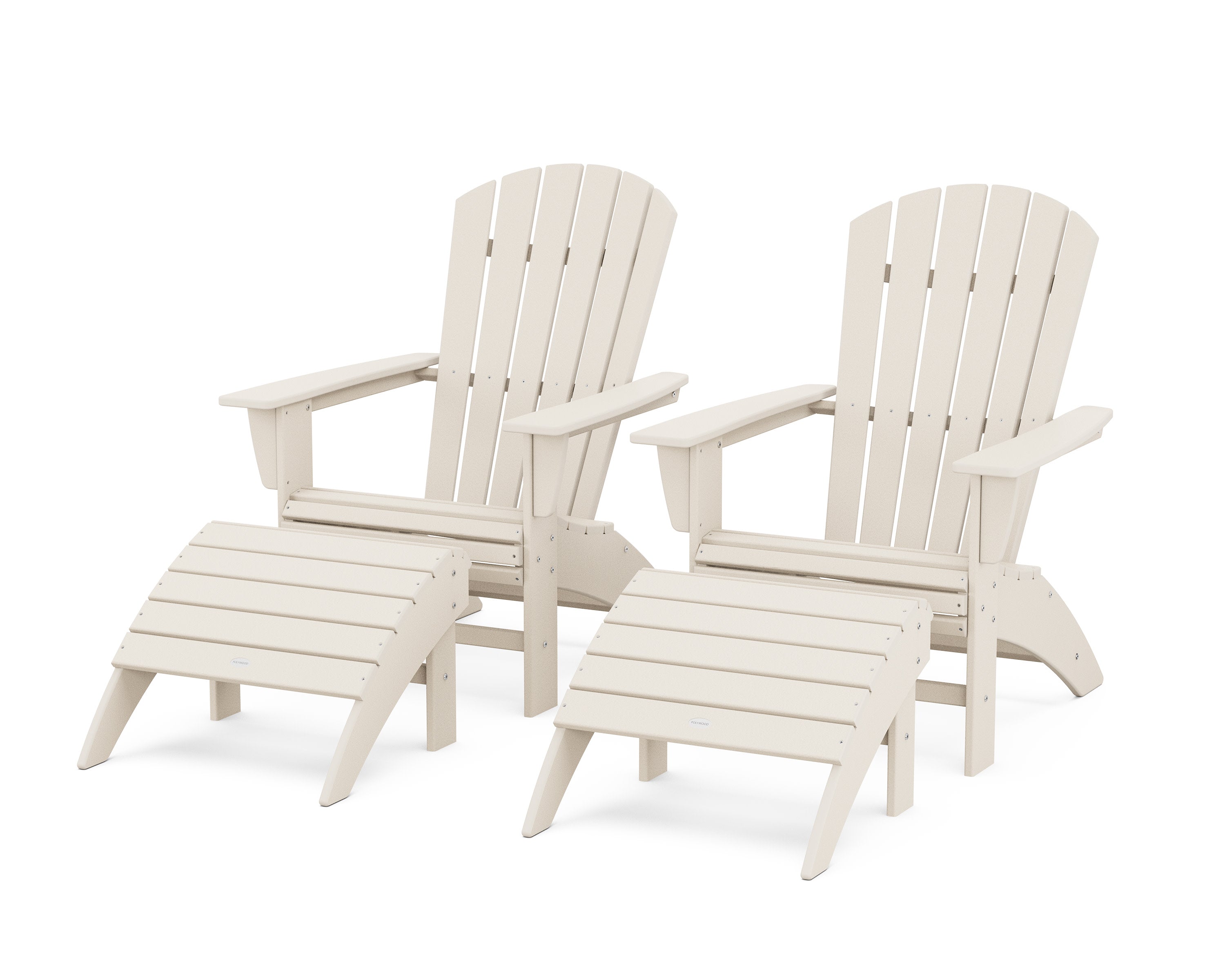Nautical Curveback Adirondack Chair 4-Piece Set with Ottomans in Sand