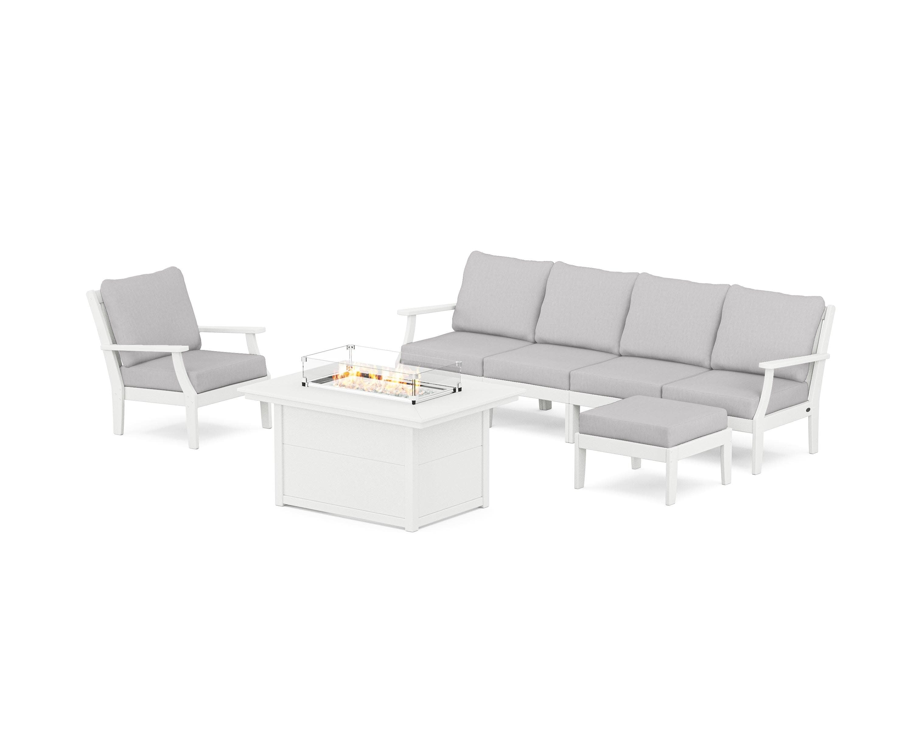 Braxton Sectional Lounge and Fire Pit Set in Vintage White / Granite
