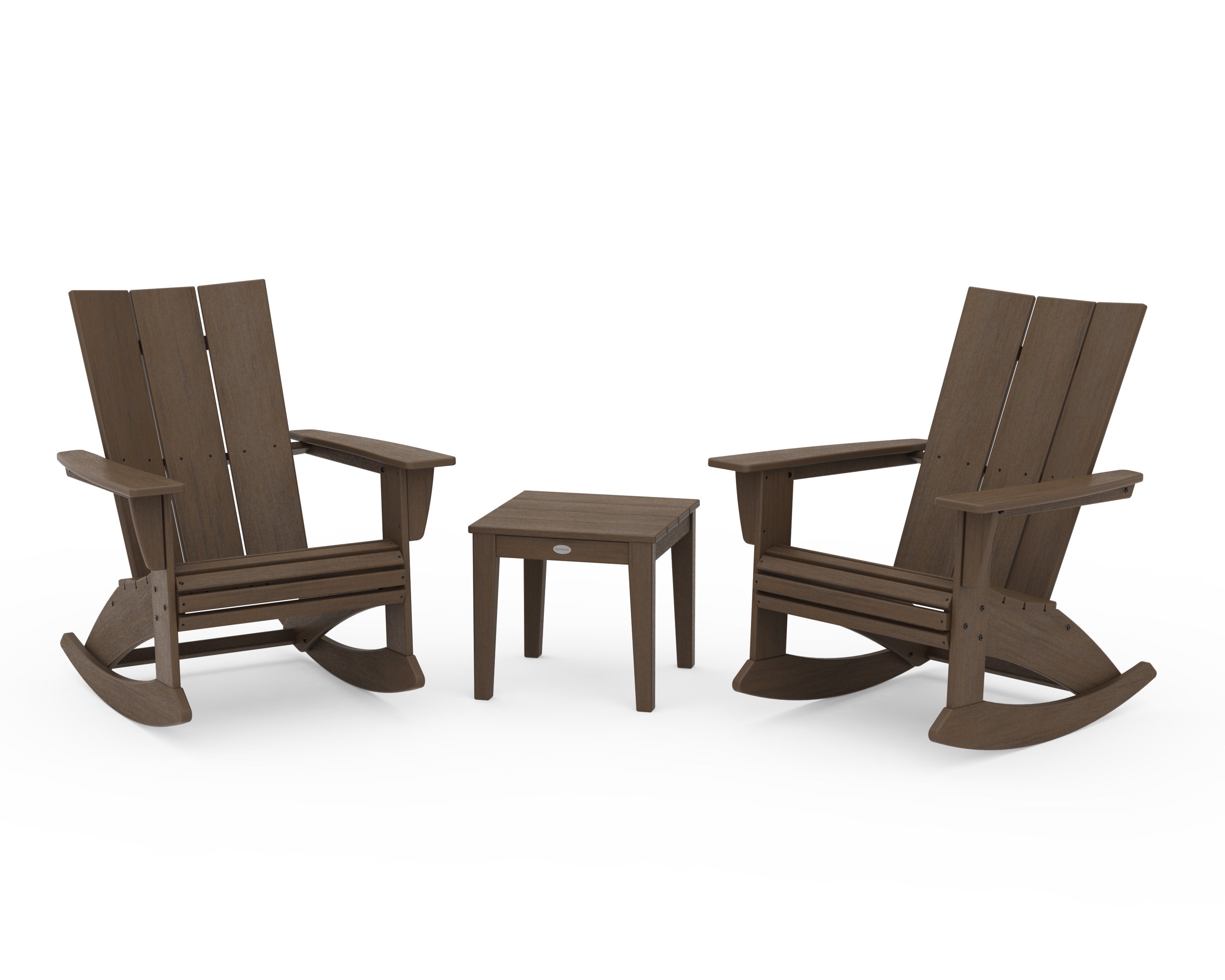 Modern Curveback 3-Piece Adirondack Rocking Chair Set in Kona