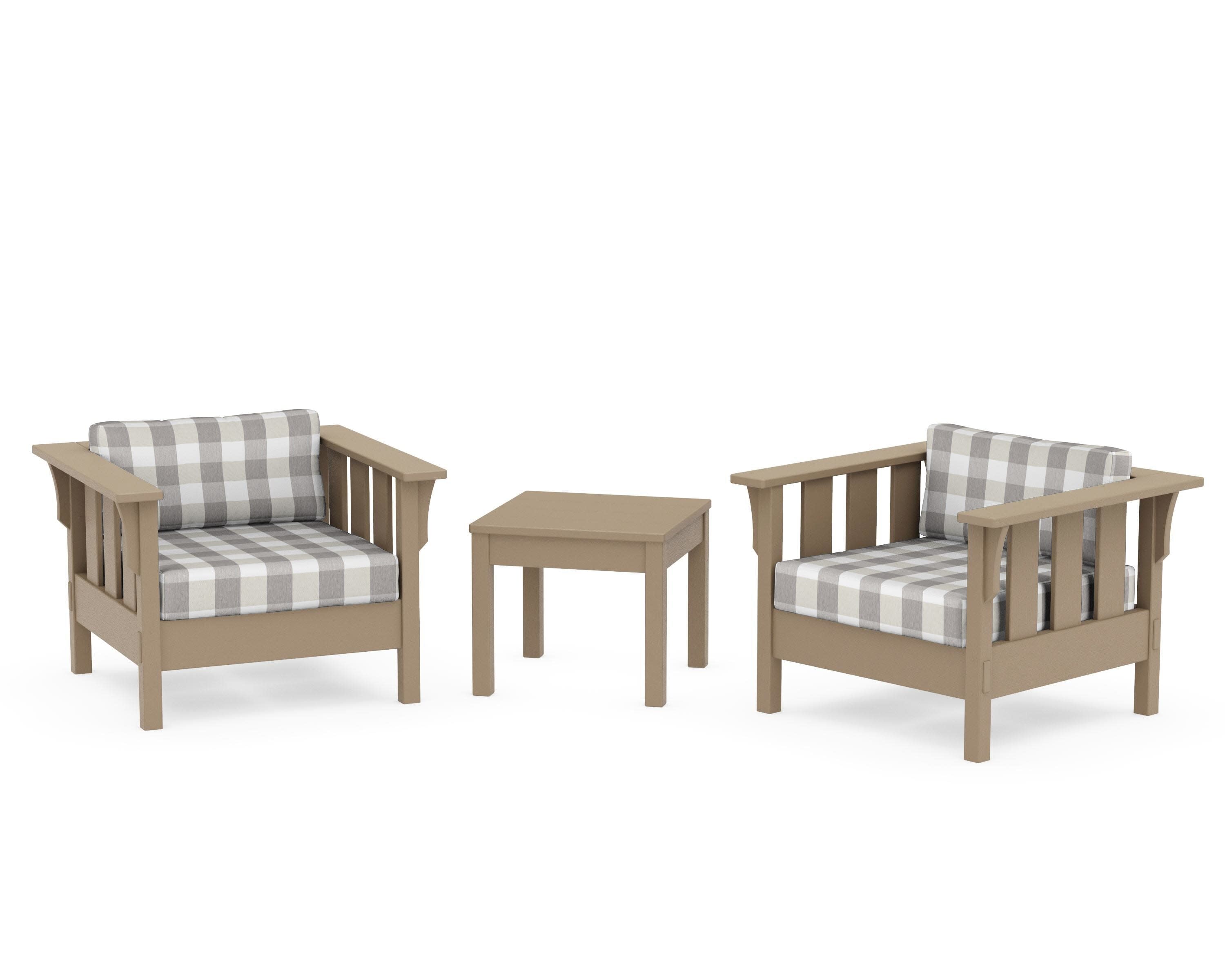 Acadia 3-Piece Deep Seating Set in Vintage Sahara / Buffalo Plaid Grey Mist