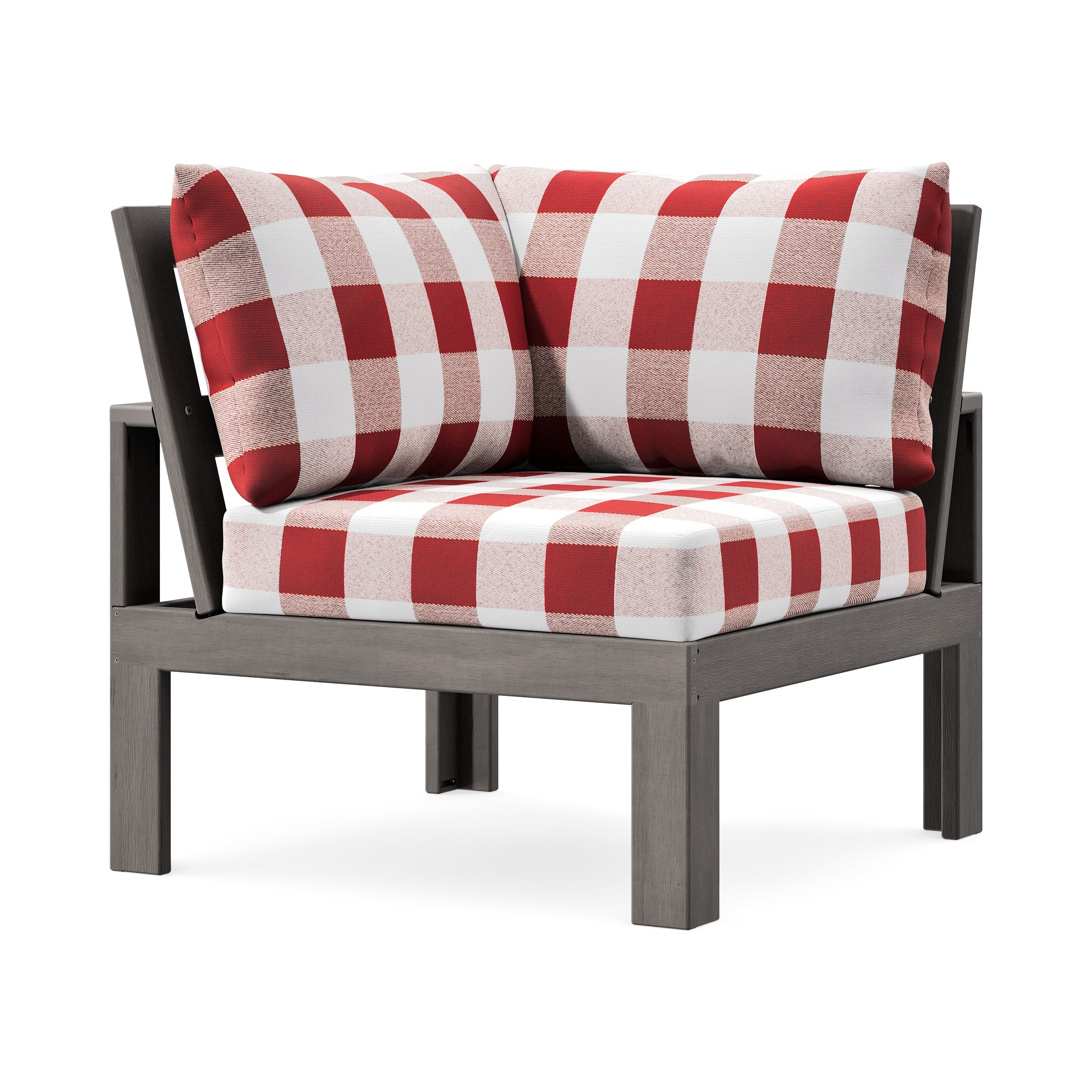 Modular Corner Chair in Driftwood / Buffalo Plaid Crimson
