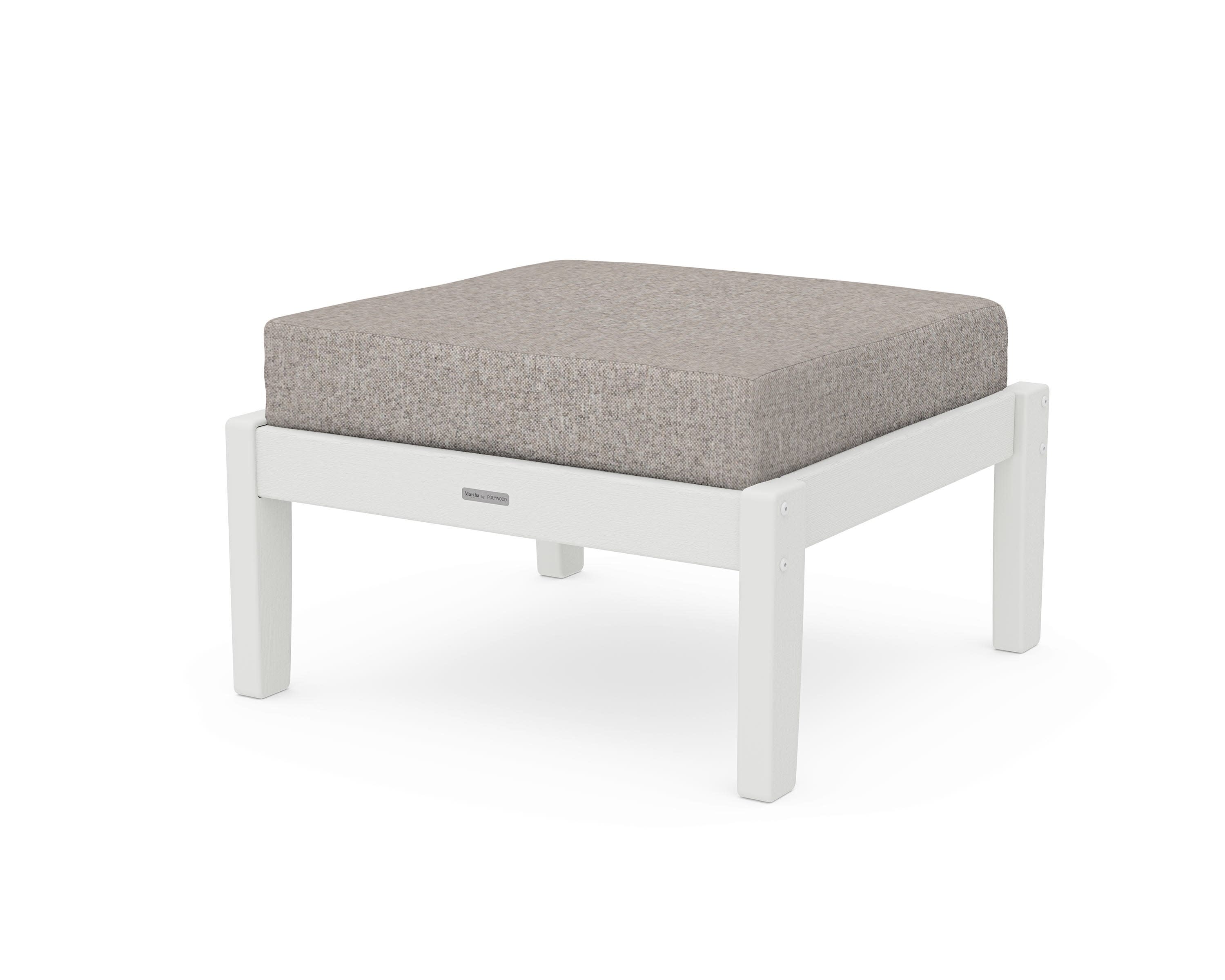 Chinoiserie Deep Seating Ottoman in Vintage White / Weathered Tweed