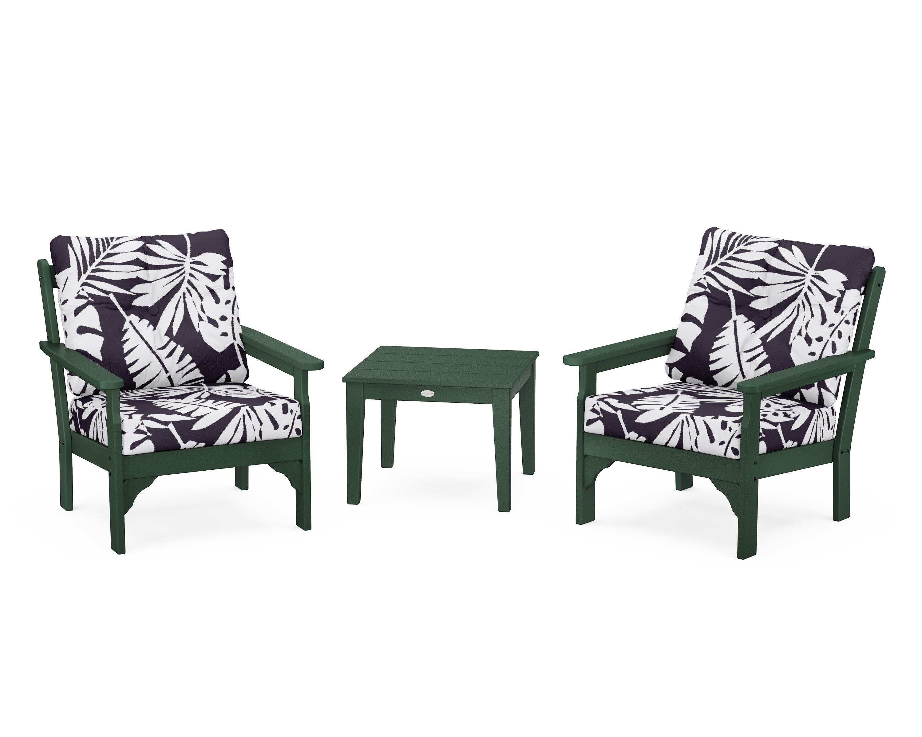 Vineyard 3-Piece Deep Seating Set in Green / Leaf Navy