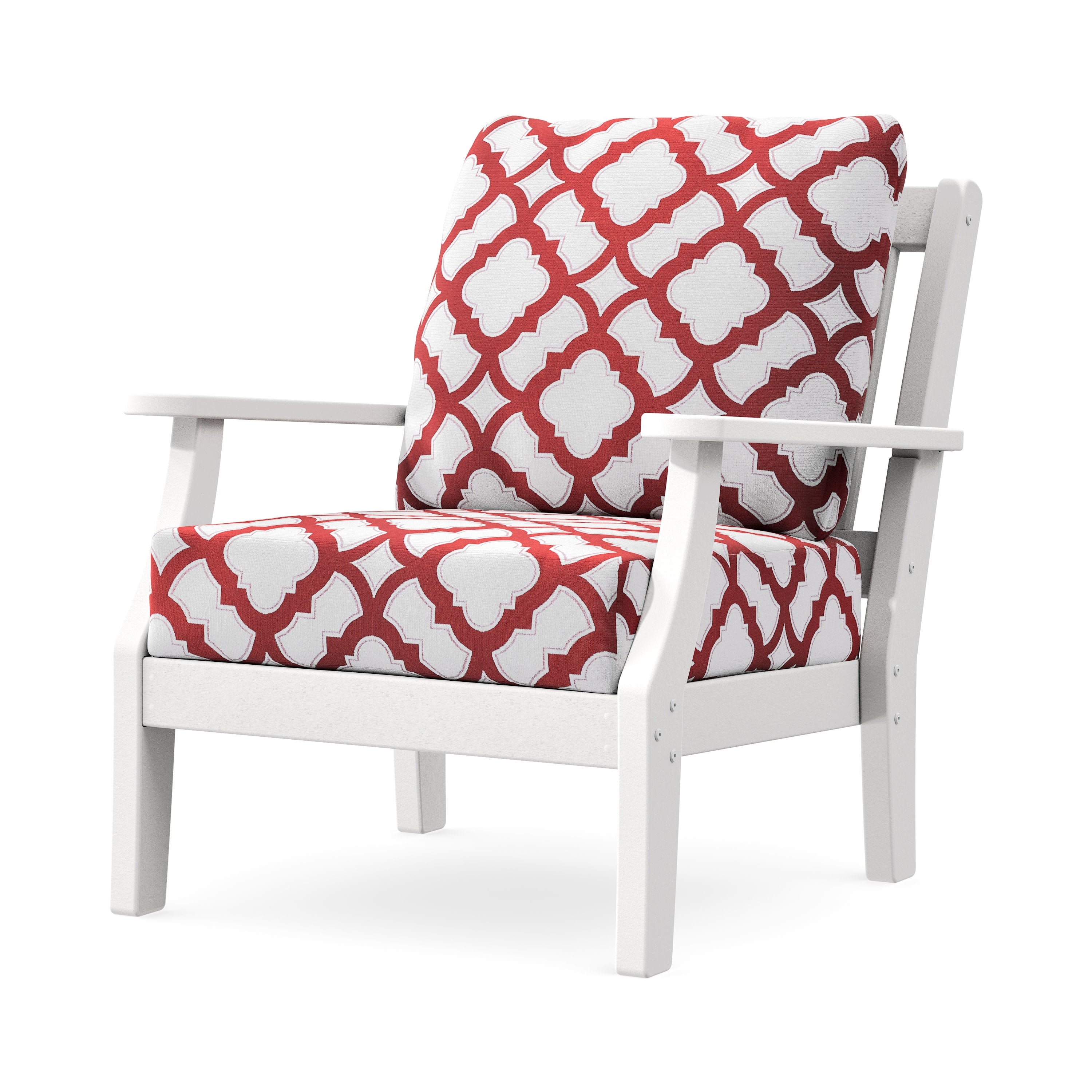 Chinoiserie Deep Seating Chair in White / Trellis Crimson