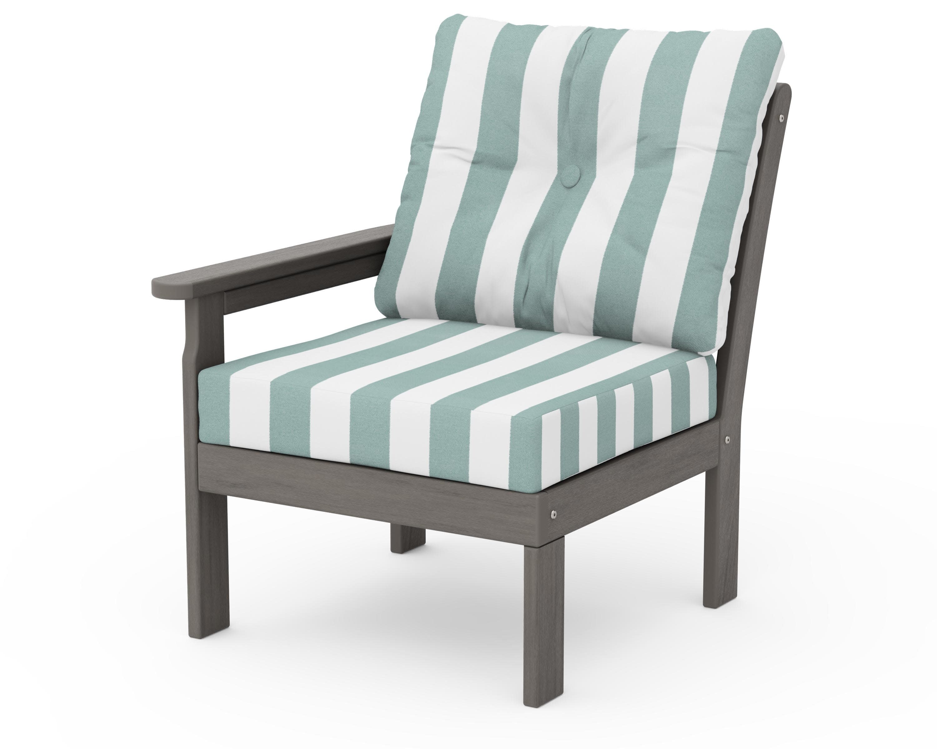 Vineyard Modular Left Arm Chair in Driftwood / Cabana Stripe Glacier Spa