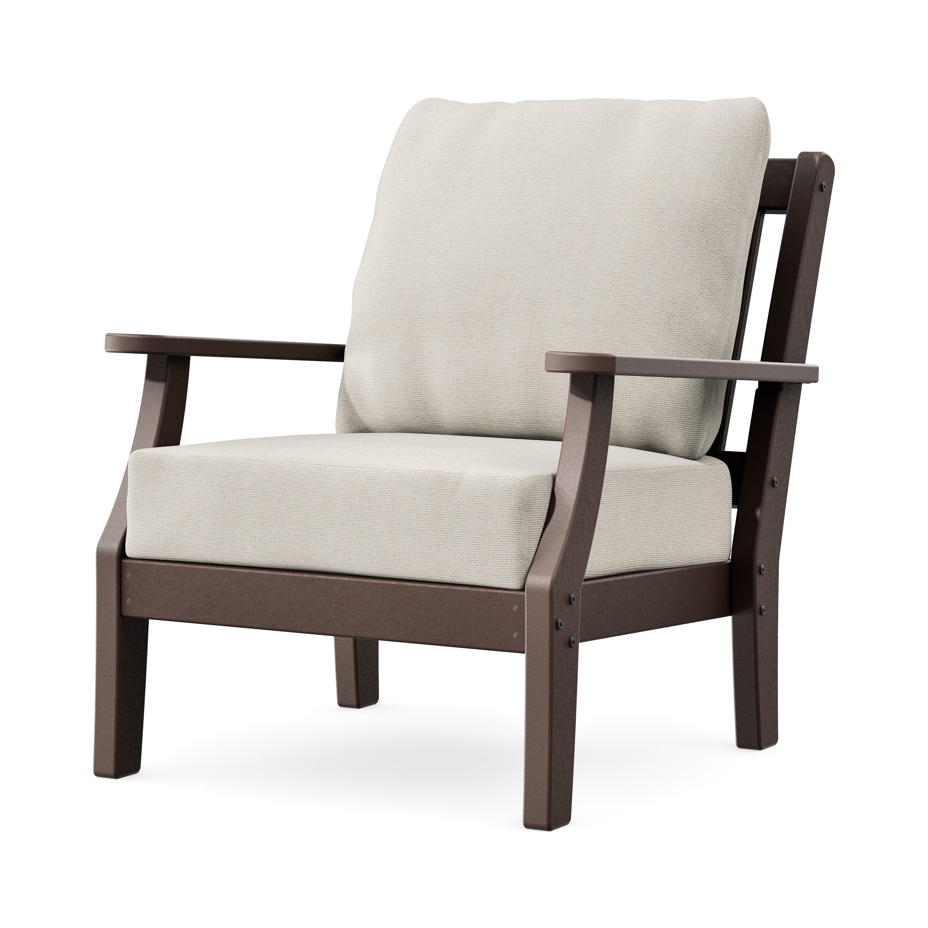 Chinoiserie Deep Seating Chair in Mahogany / Dune Burlap