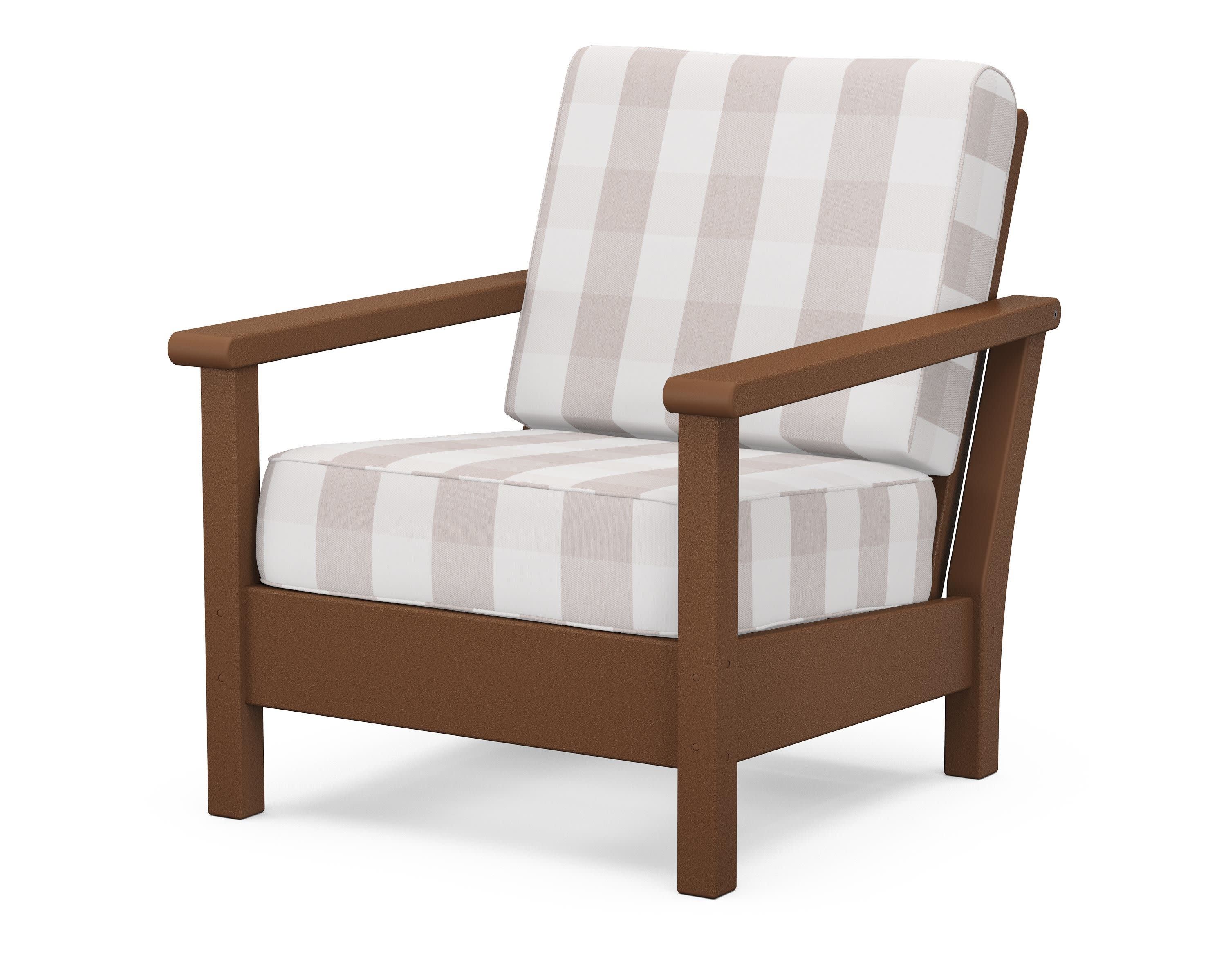 Harbour Deep Seating Chair in Teak / Buffalo Plaid Dune Burlap