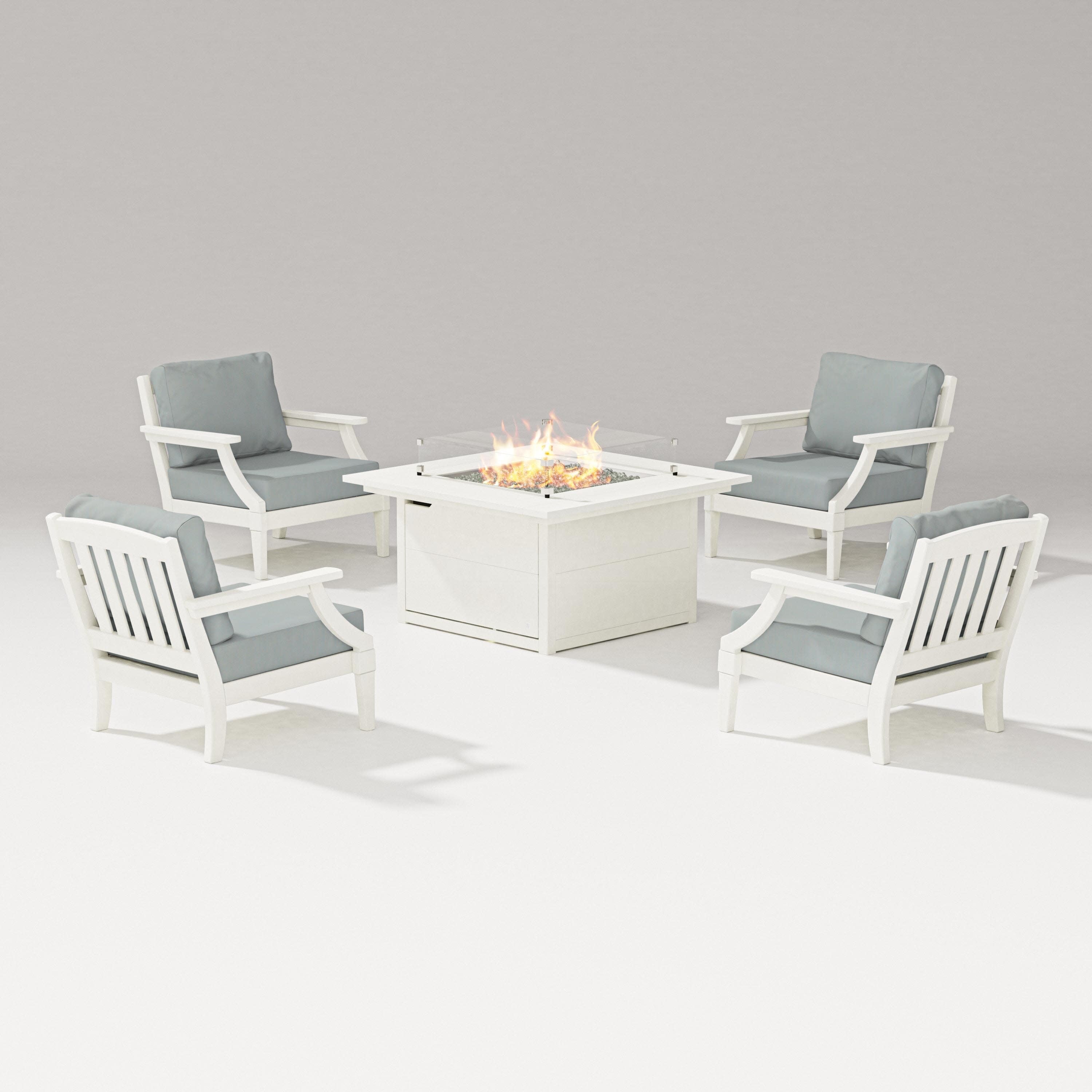 Estate 5-Piece Lounge Fire Table Set in Vintage White / Spa