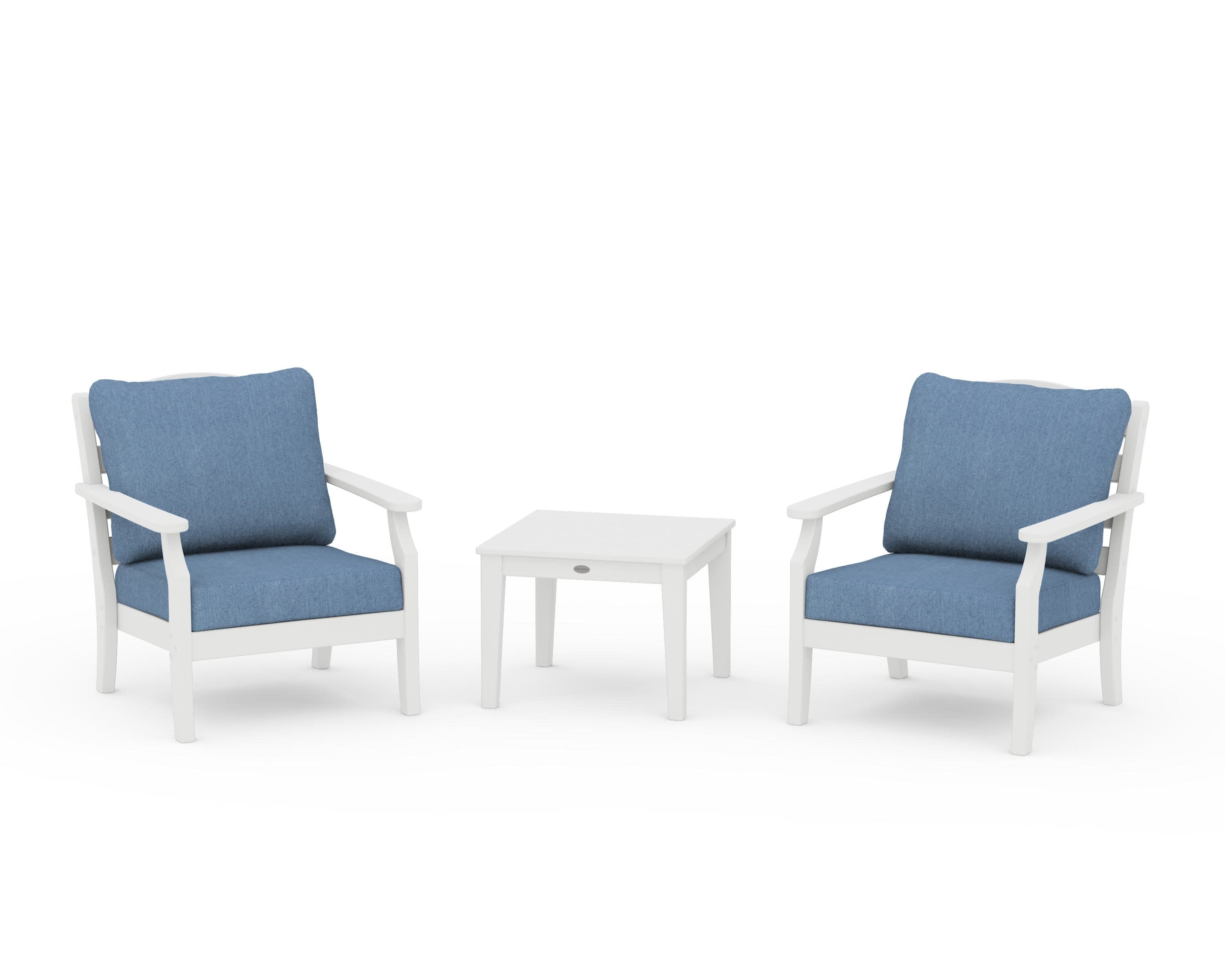 Savannah 3-Piece Deep Seating Set in White / Sky Blue