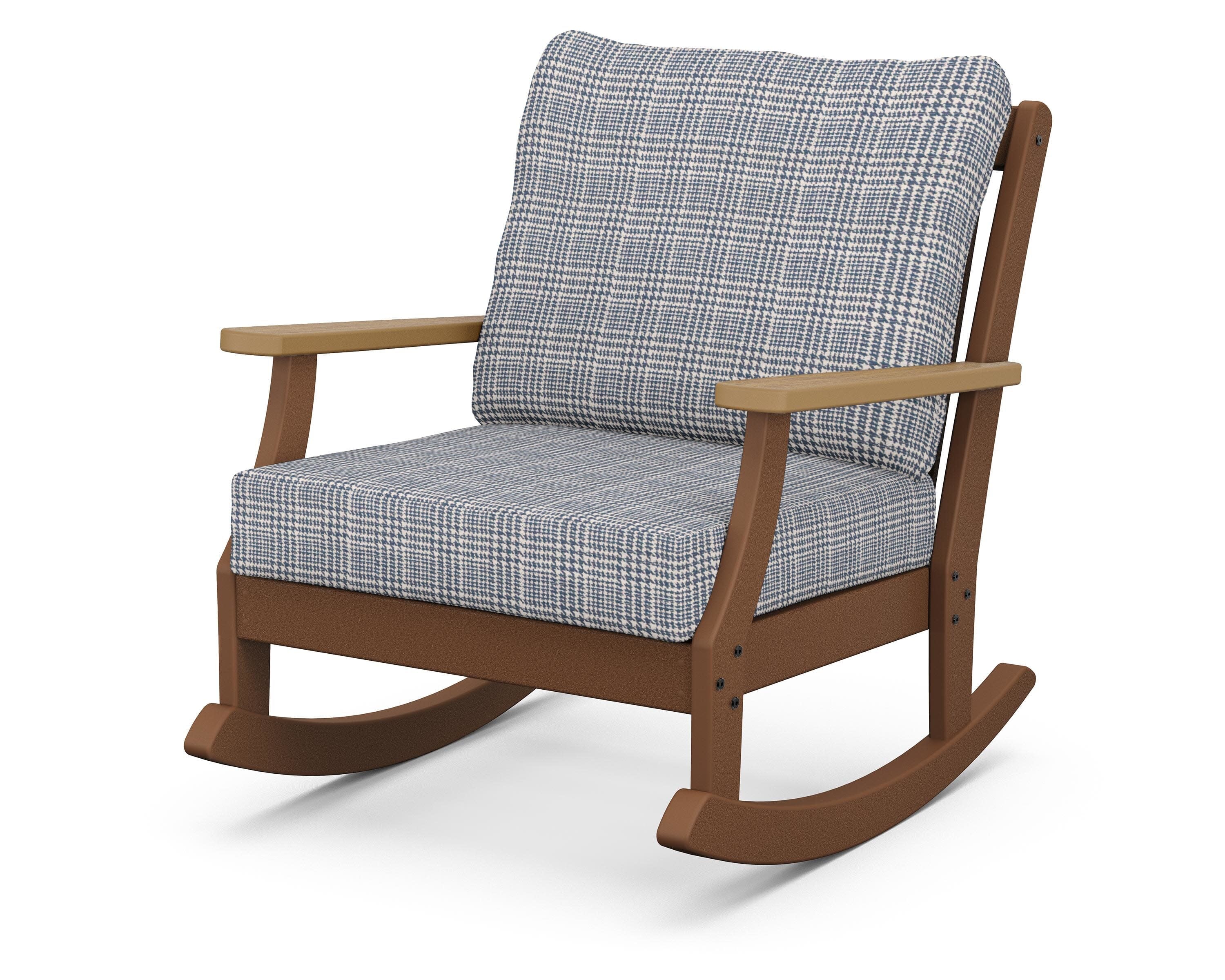 Braxton Deep Seating Rocking Chair in Teak / Natural / Houndstooth Sky Blue