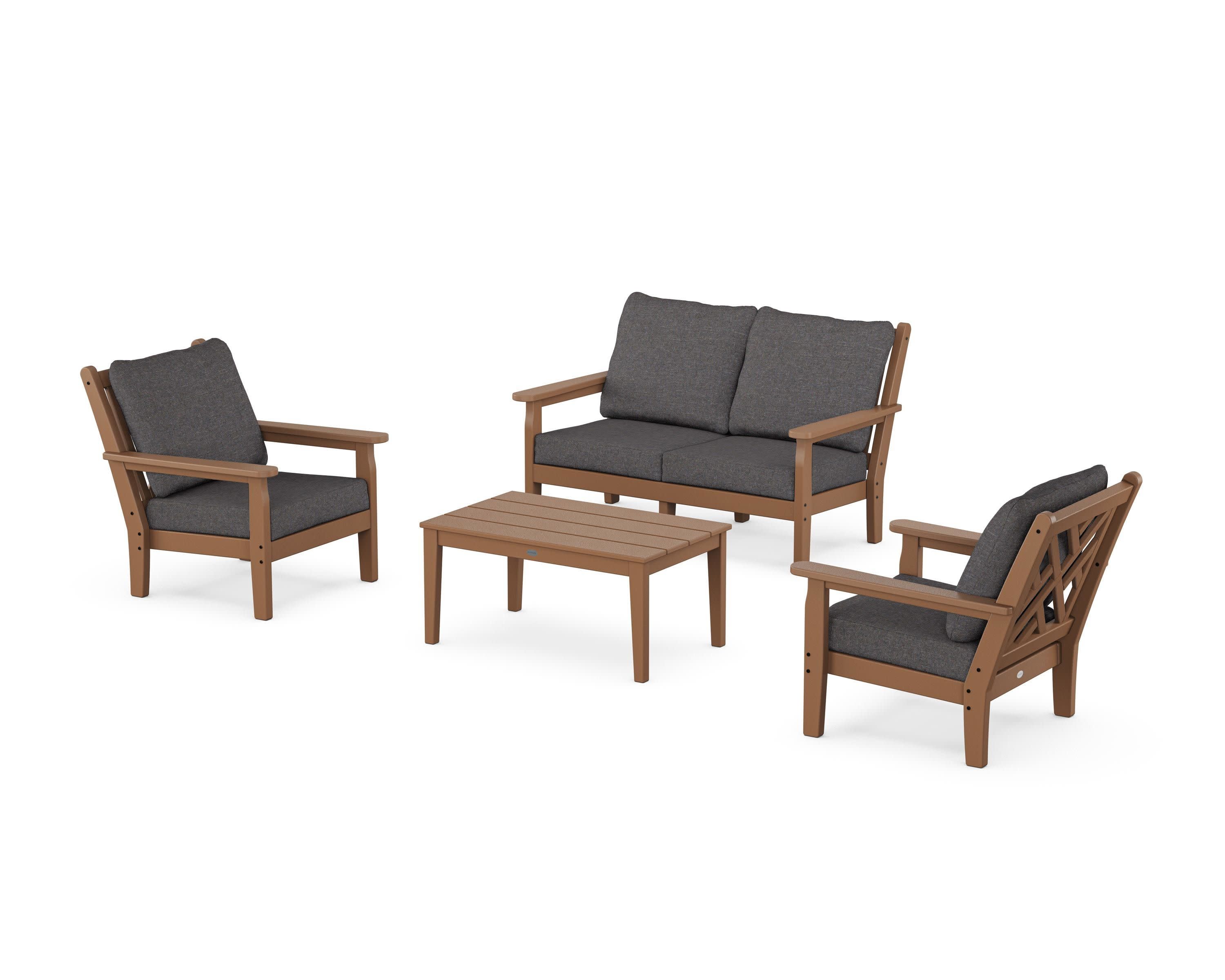 Chippendale 4-Piece Deep Seating Set with Loveseat in Teak / Ash Charcoal