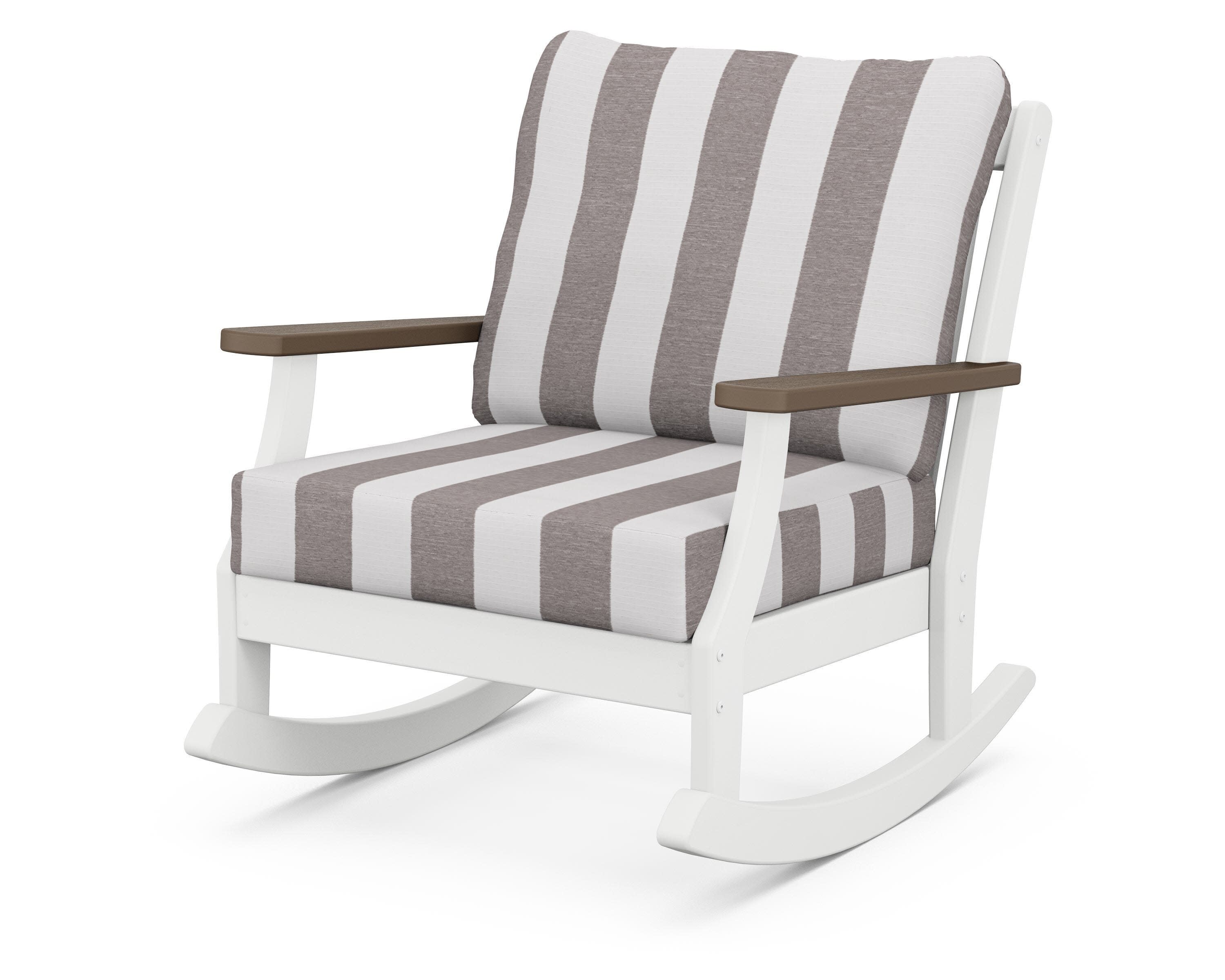 Braxton Deep Seating Rocking Chair in White / Kona / Cabana Stripe Grey Mist