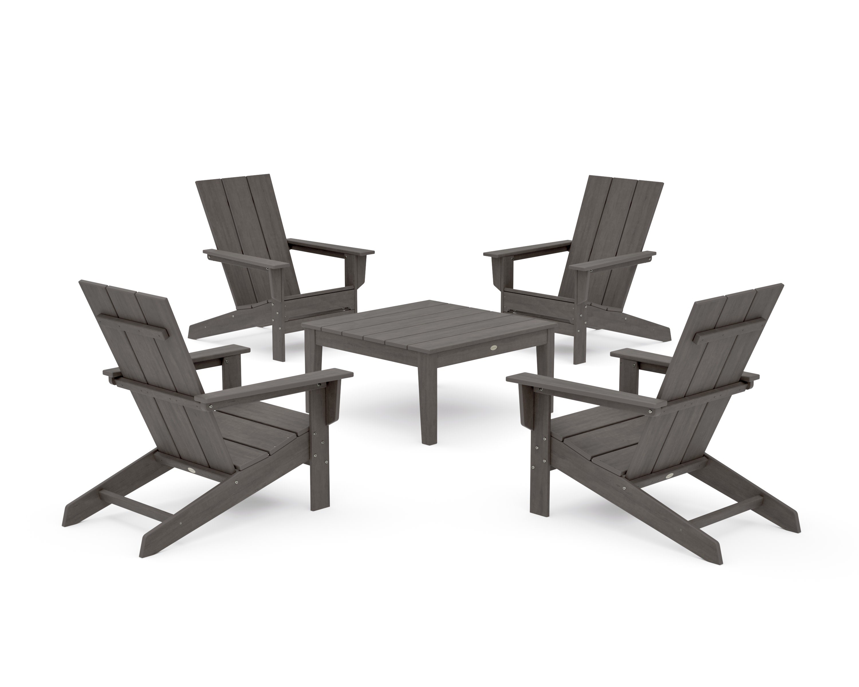 5-Piece Modern Studio Adirondack Chair Conversation Group in Driftwood