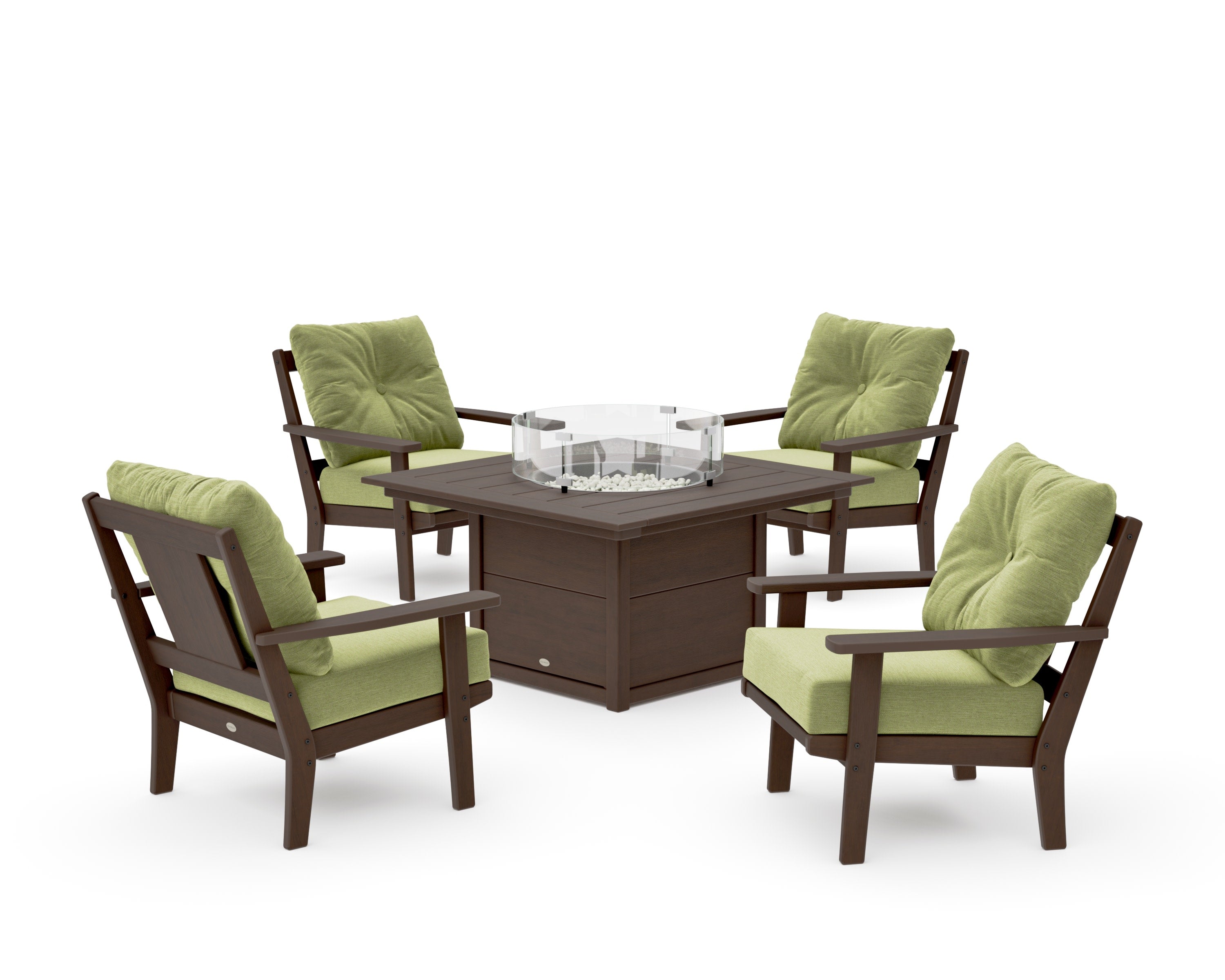 Prairie 5-Piece Deep Seating Set with Fire Pit Table in Kona / Chartreuse Boucle