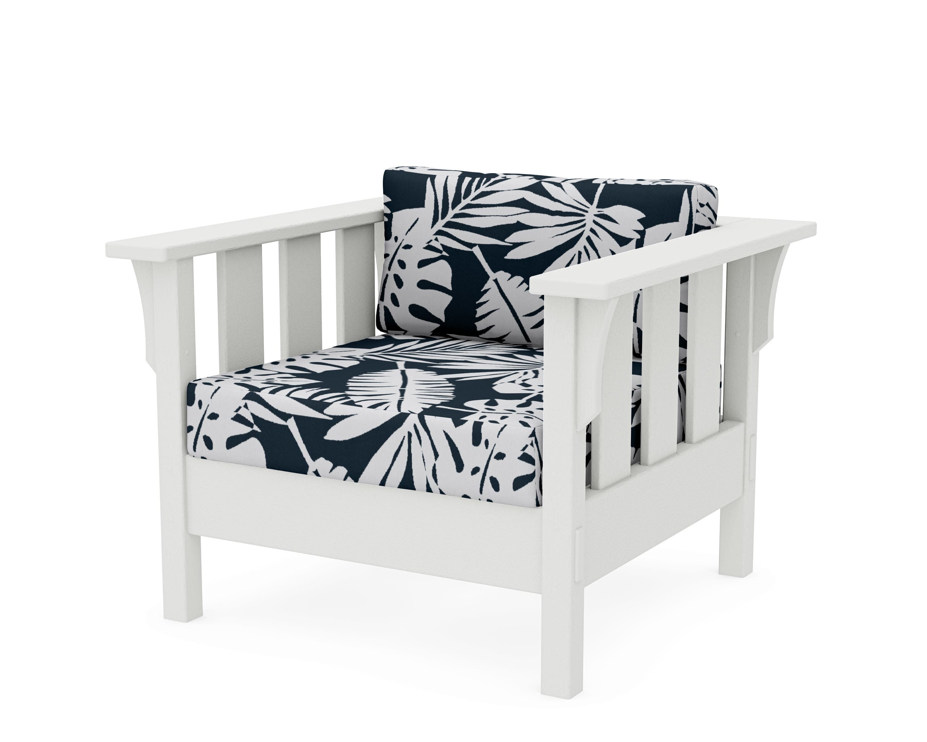Acadia Deep Seating Chair in Vintage White / Leaf Marine Indigo