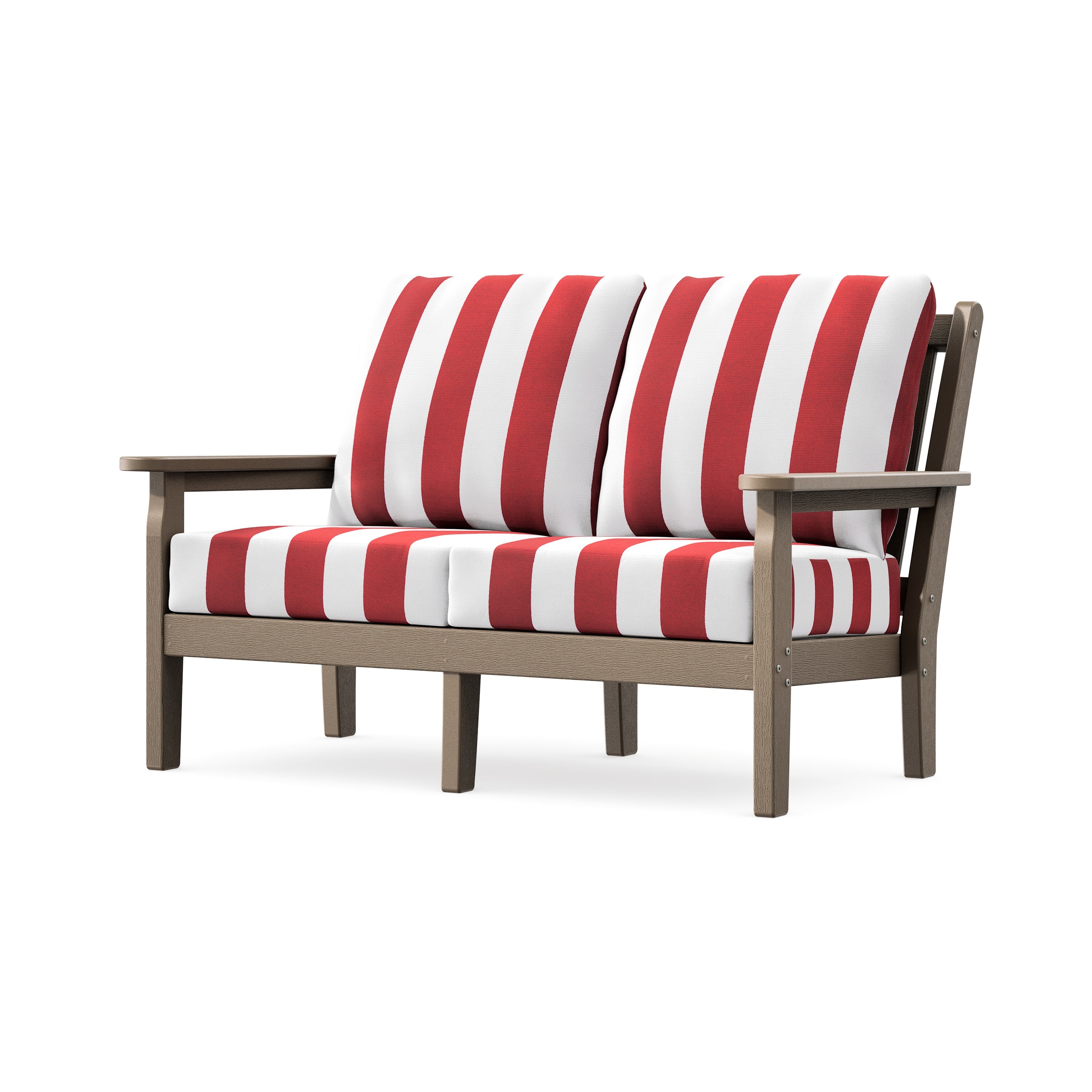 Chippendale Deep Seating Loveseat in Vintage Sahara / Cabana Stripe Crimson