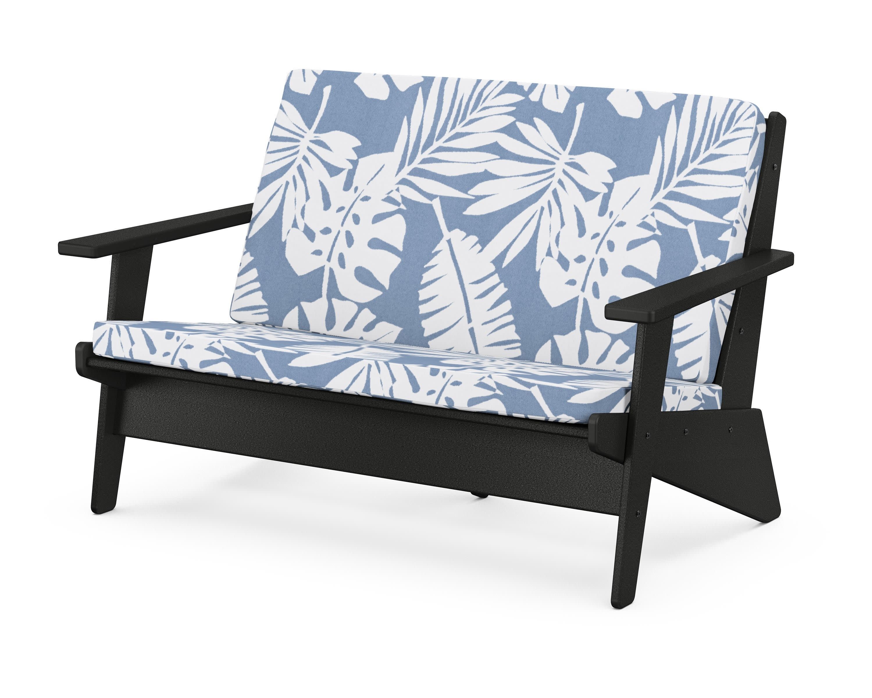 Riviera Modern Lounge Loveseat in Black / Leaf Sky Blue