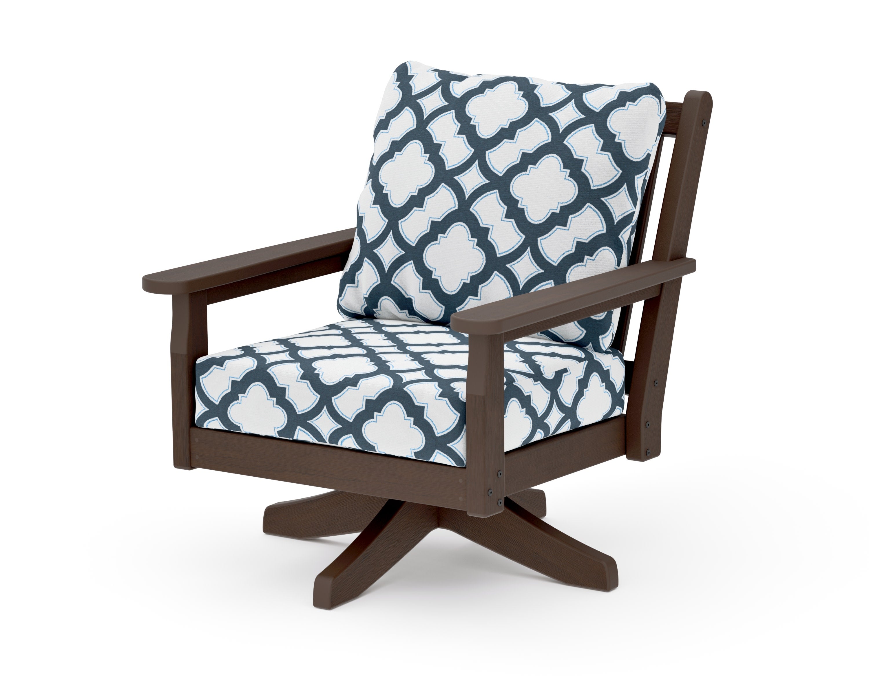 Chippendale Deep Seating Swivel Chair in Kona / Trellis Marine Indigo