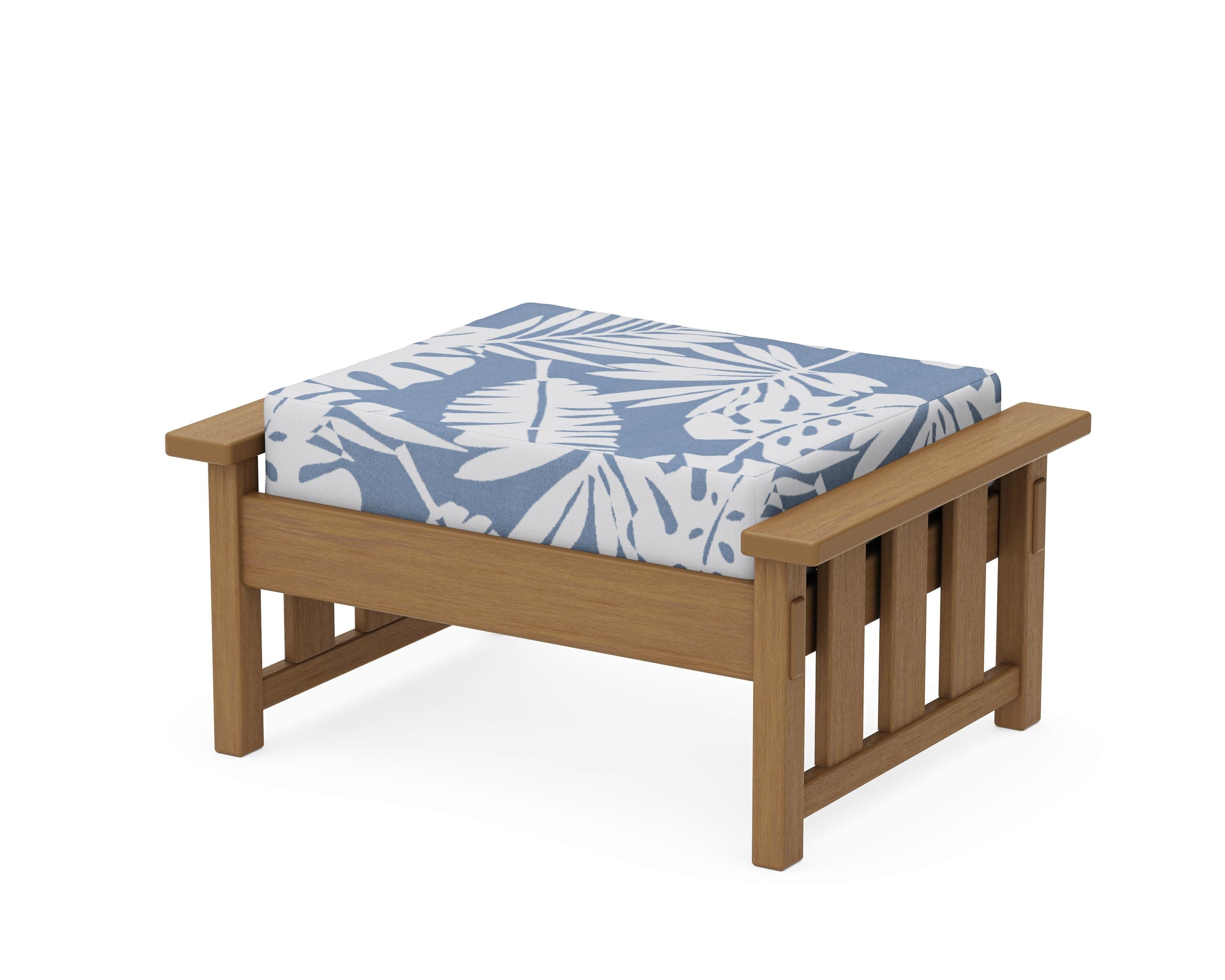 Acadia Deep Seating Ottoman in Natural / Leaf Sky Blue
