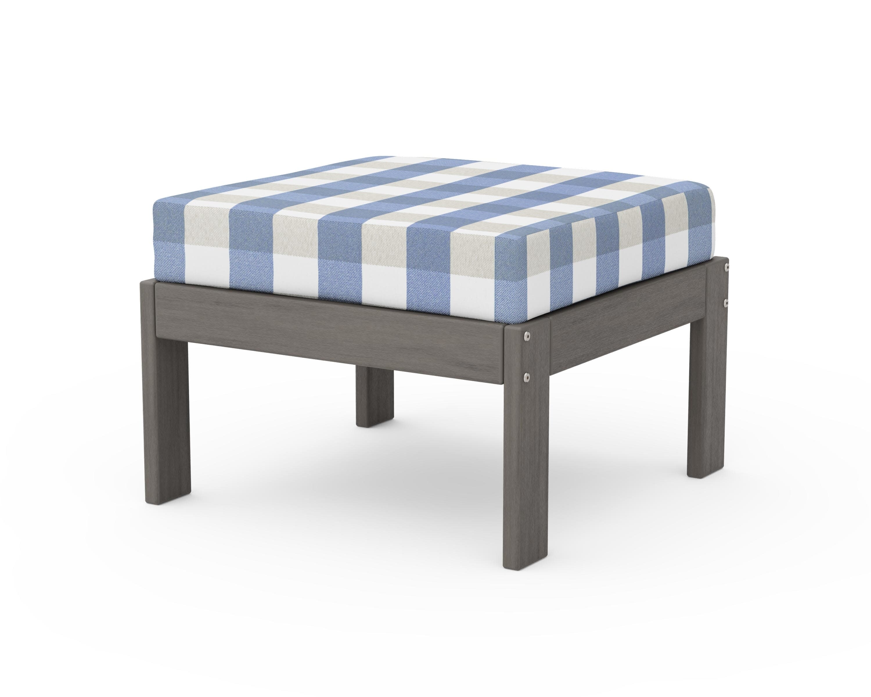 Vineyard Modular Ottoman in Driftwood / Buffalo Plaid Sky Blue