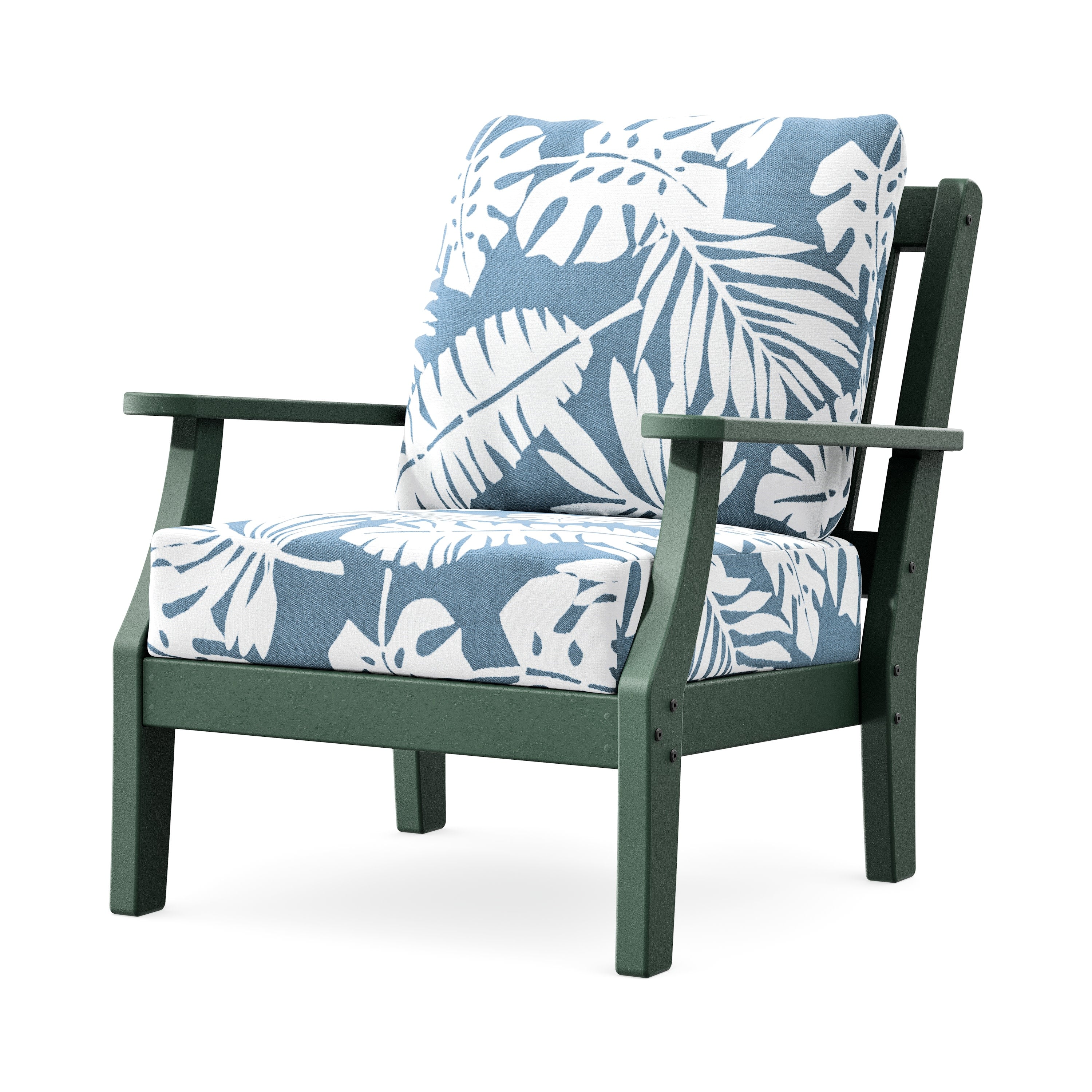 Chinoiserie Deep Seating Chair in Green / Leaf Sky Blue