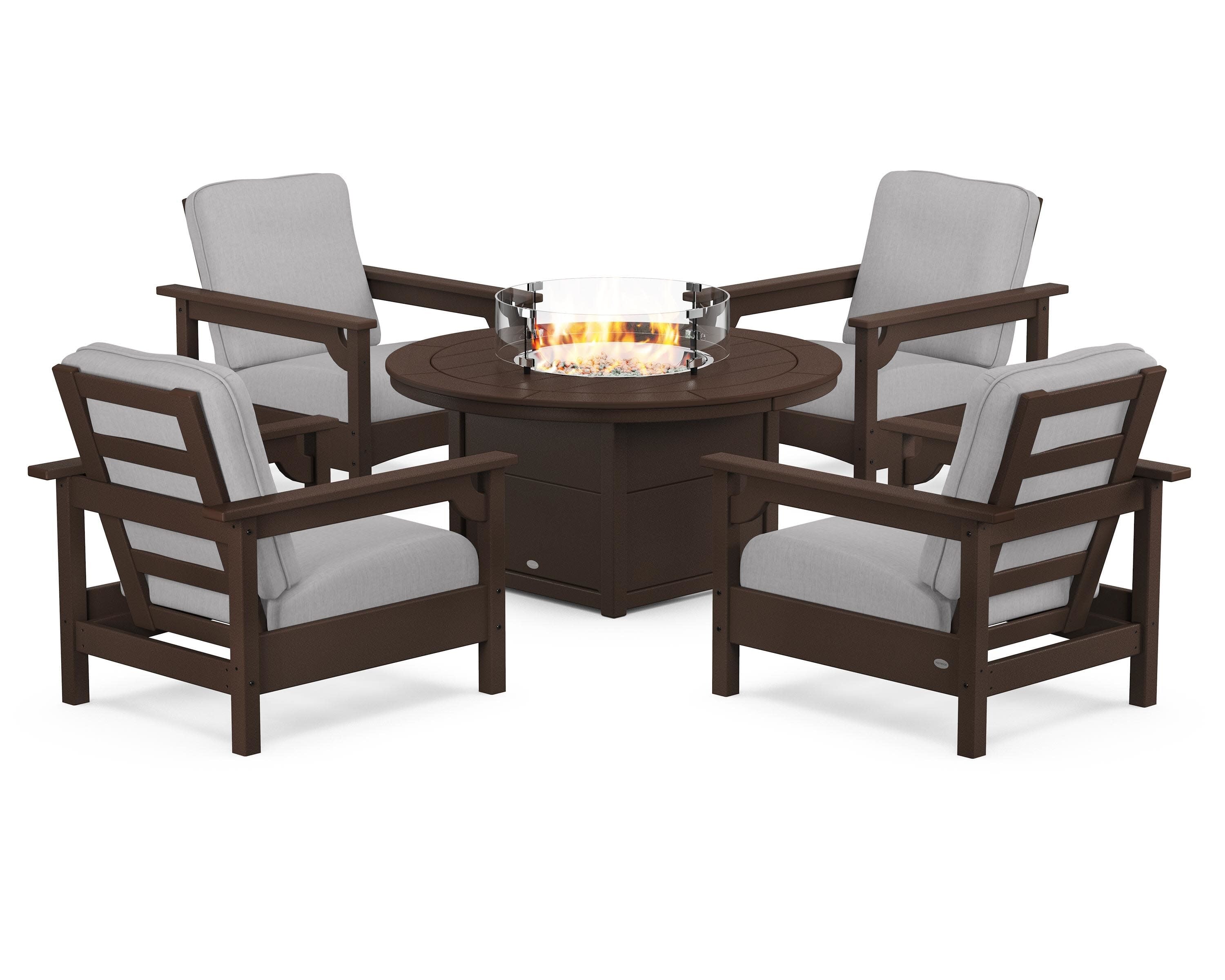 Club 5-Piece Conversation Set with Fire Pit Table in Mahogany / Granite