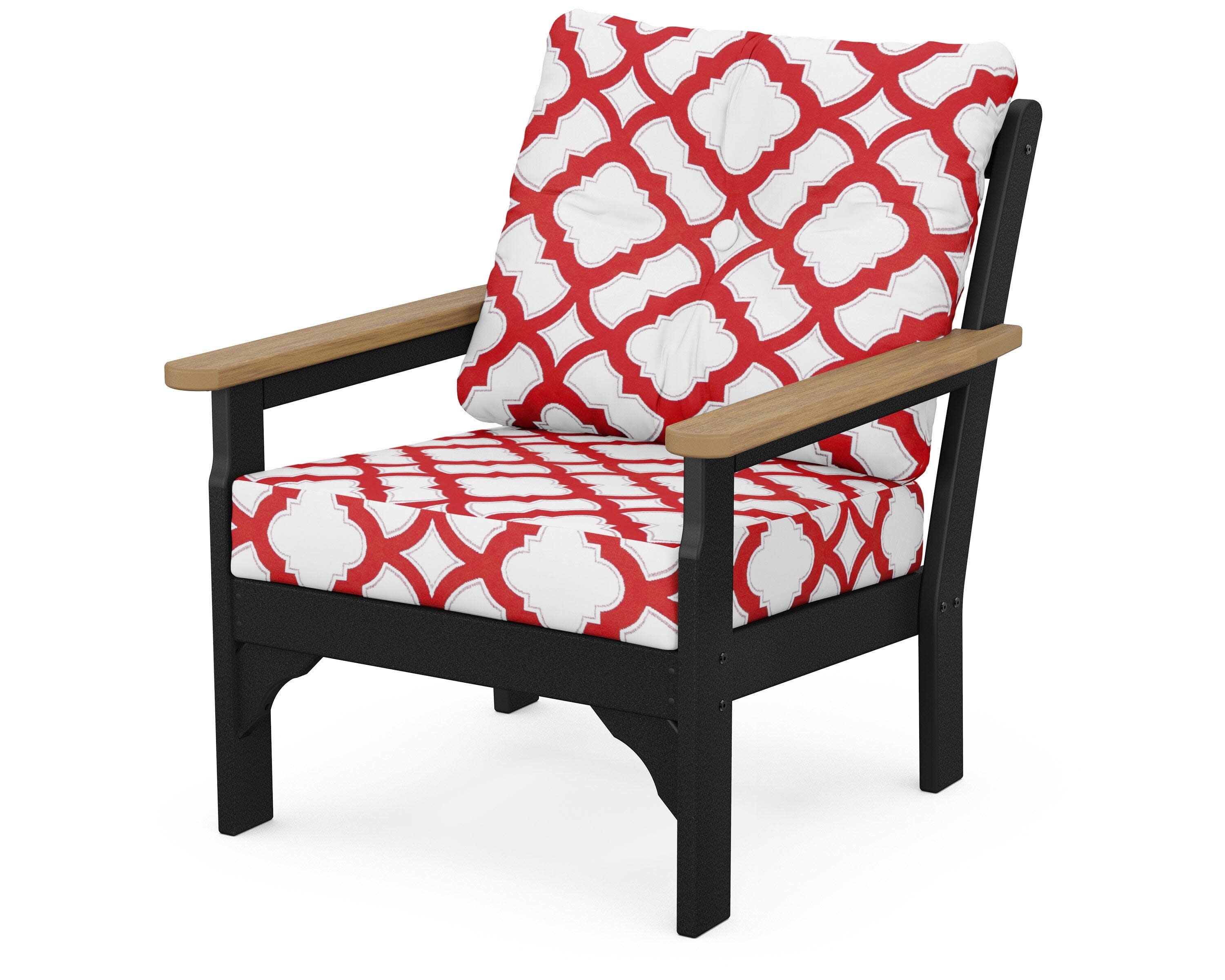 Vineyard Deep Seating Chair in Black / Natural / Trellis Crimson