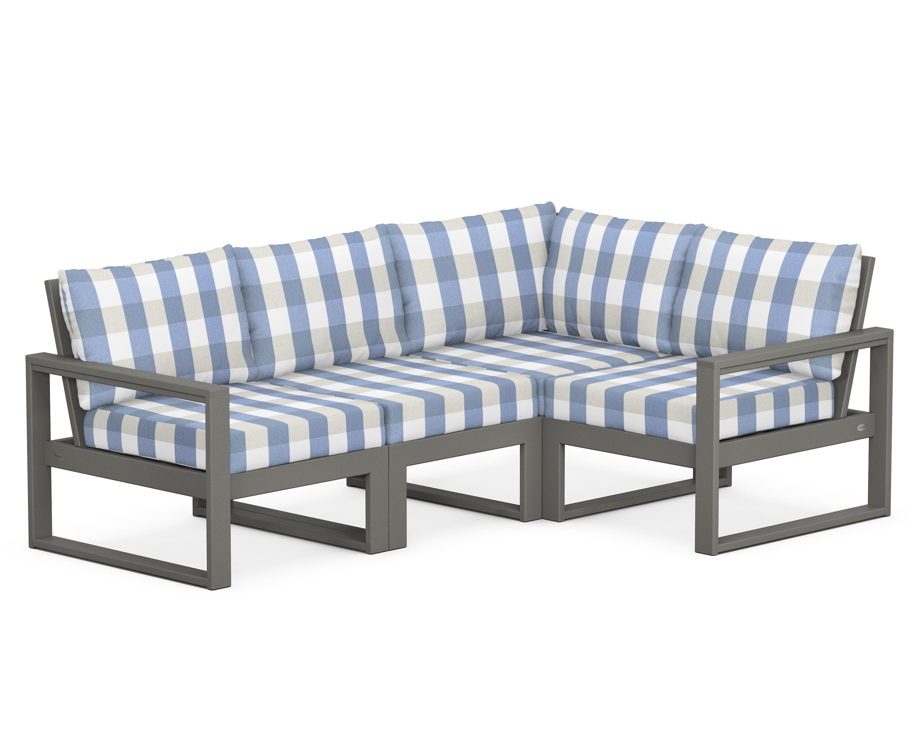 EDGE 4-Piece Modular Deep Seating Set in Slate Grey / Buffalo Plaid Sky Blue
