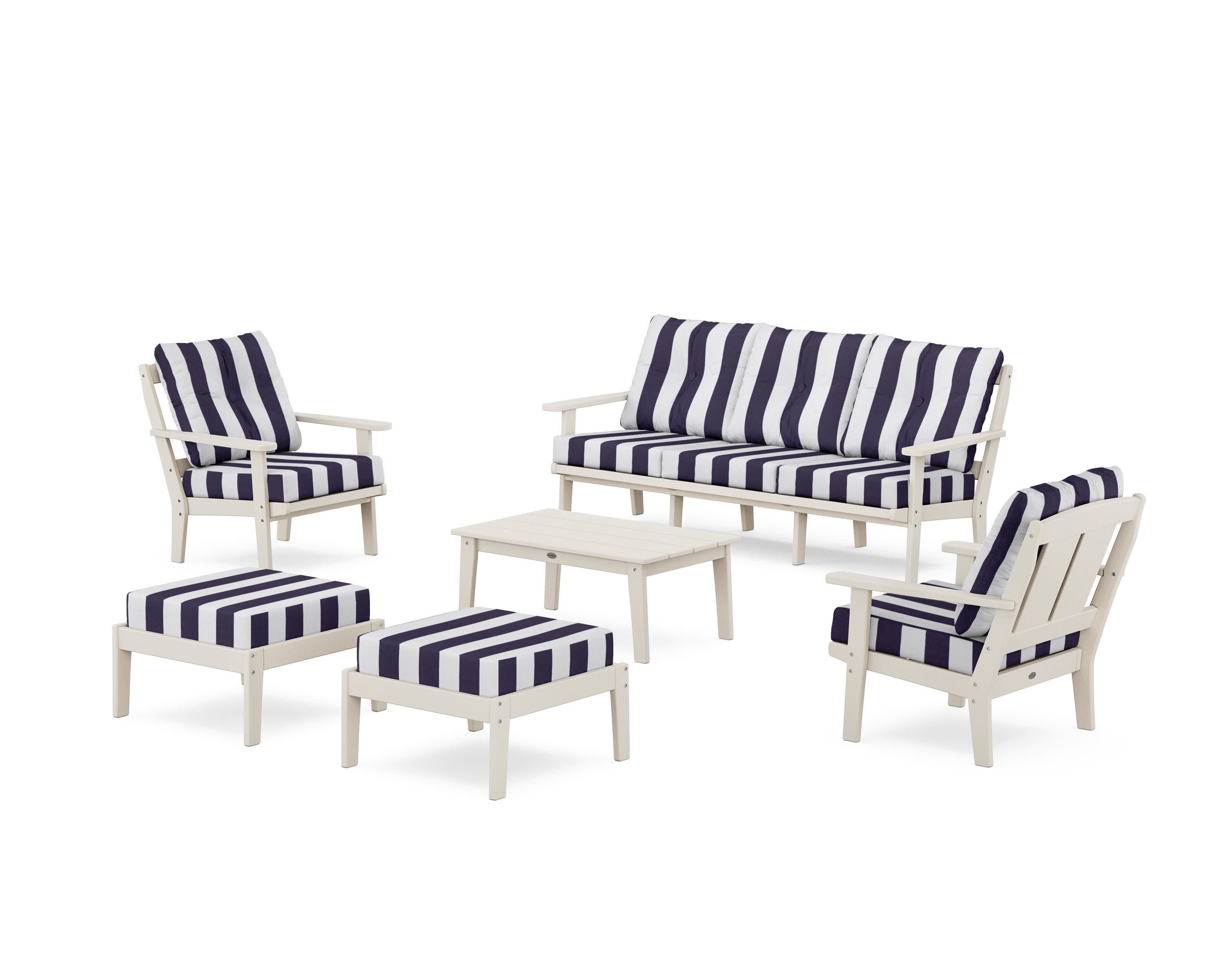 Mission 6-Piece Lounge Sofa Set in Sand / Cabana Stripe Navy