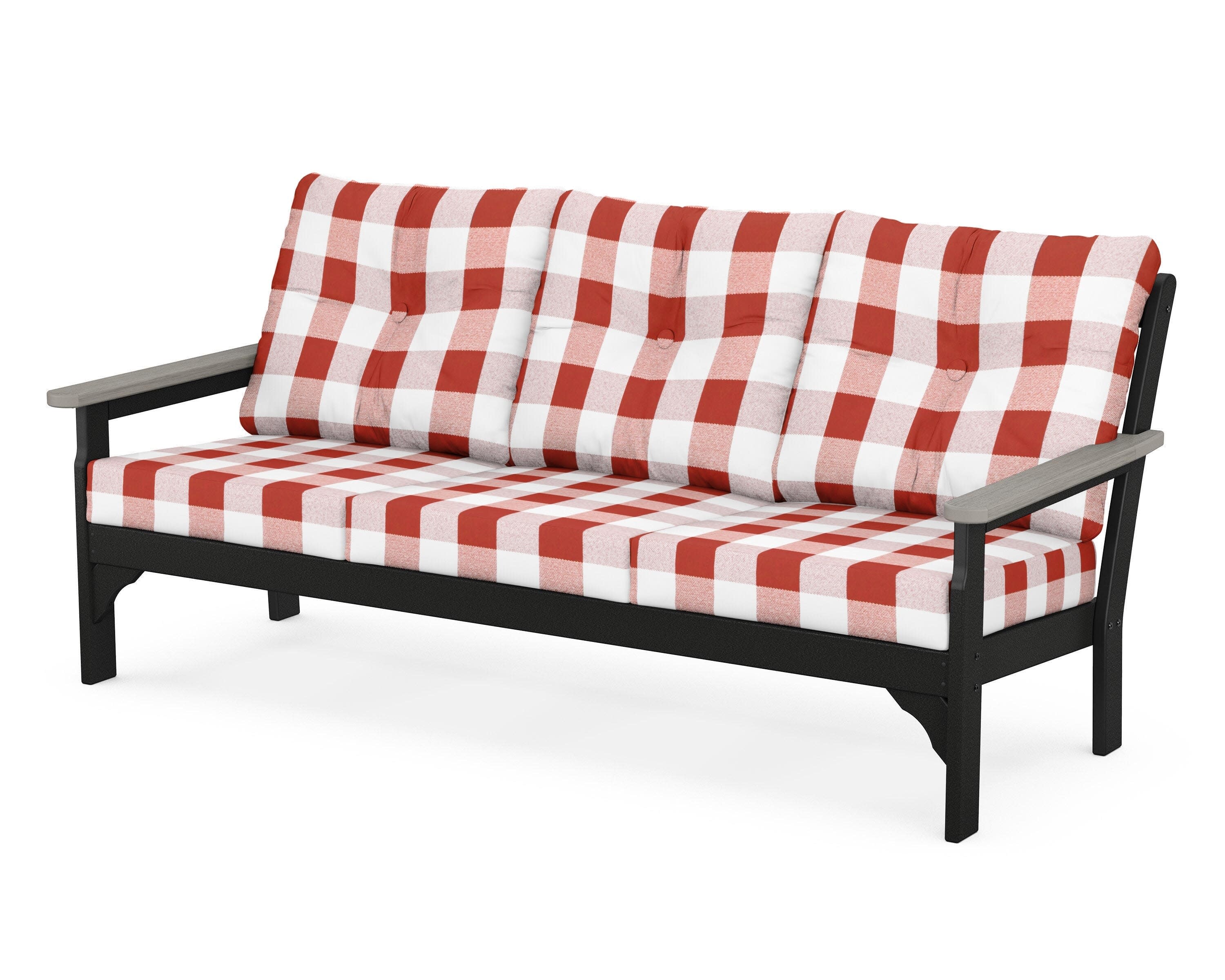 Vineyard Deep Seating Sofa in Black / Driftwood / Buffalo Plaid Crimson