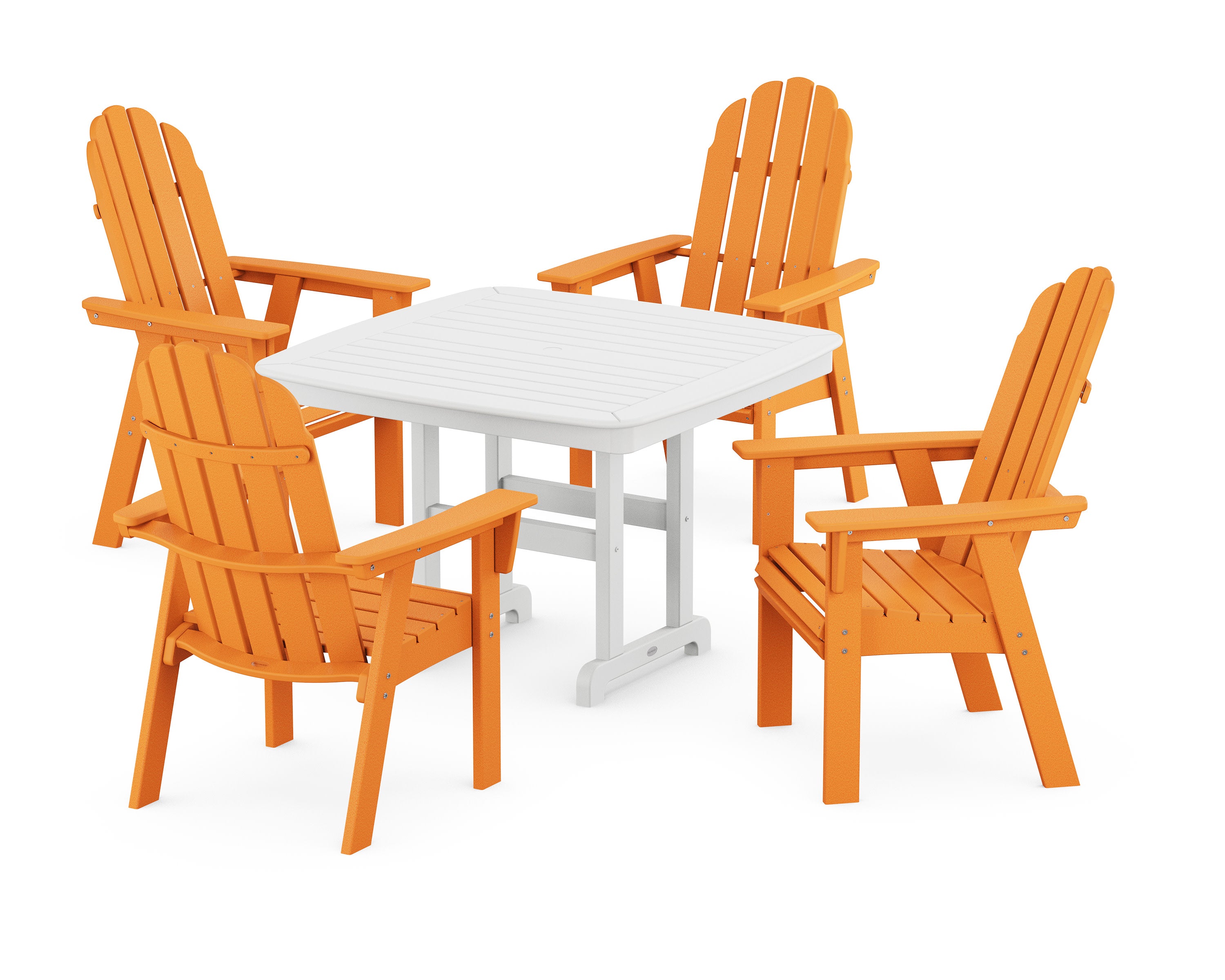 Vineyard Curveback Adirondack 5-Piece Dining Set in Tangerine / White