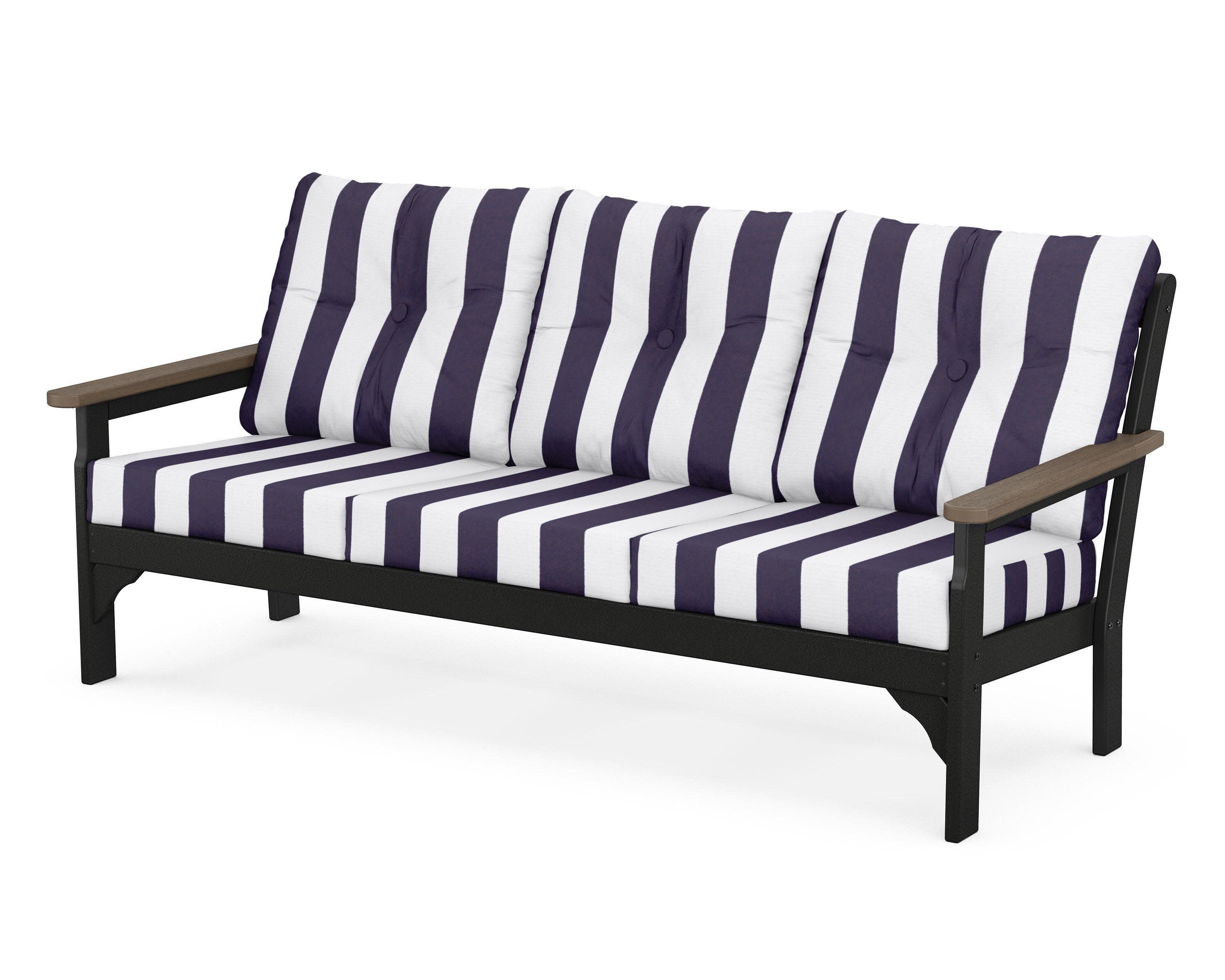 Vineyard Deep Seating Sofa in Black / Kona / Cabana Stripe Navy