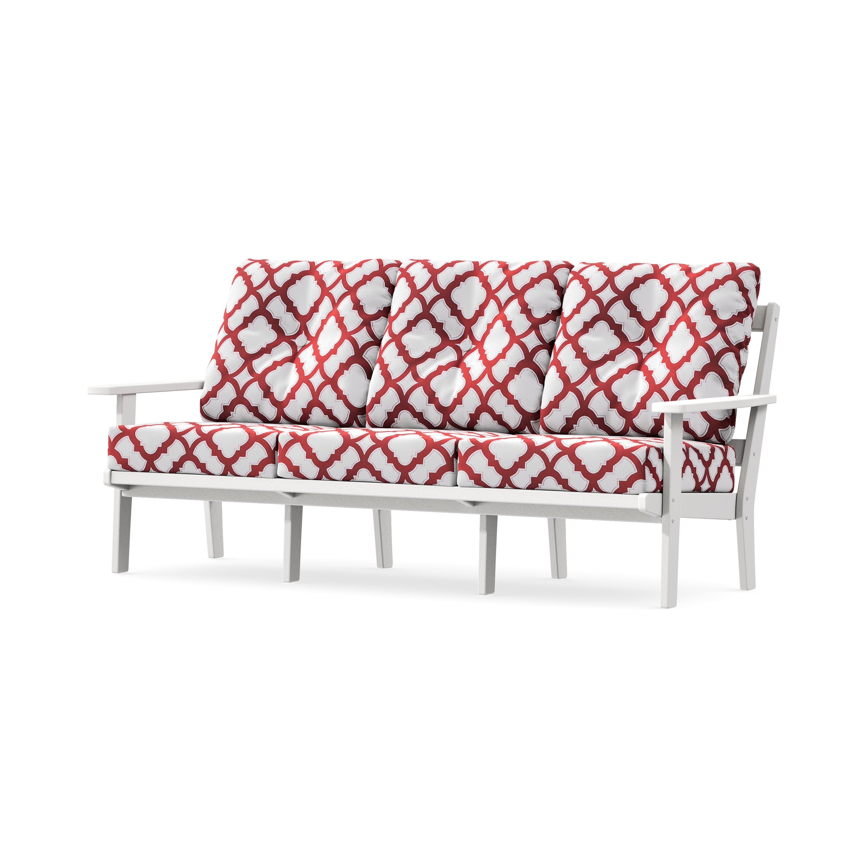 PrairieDeep Seating Sofa in White / Trellis Crimson