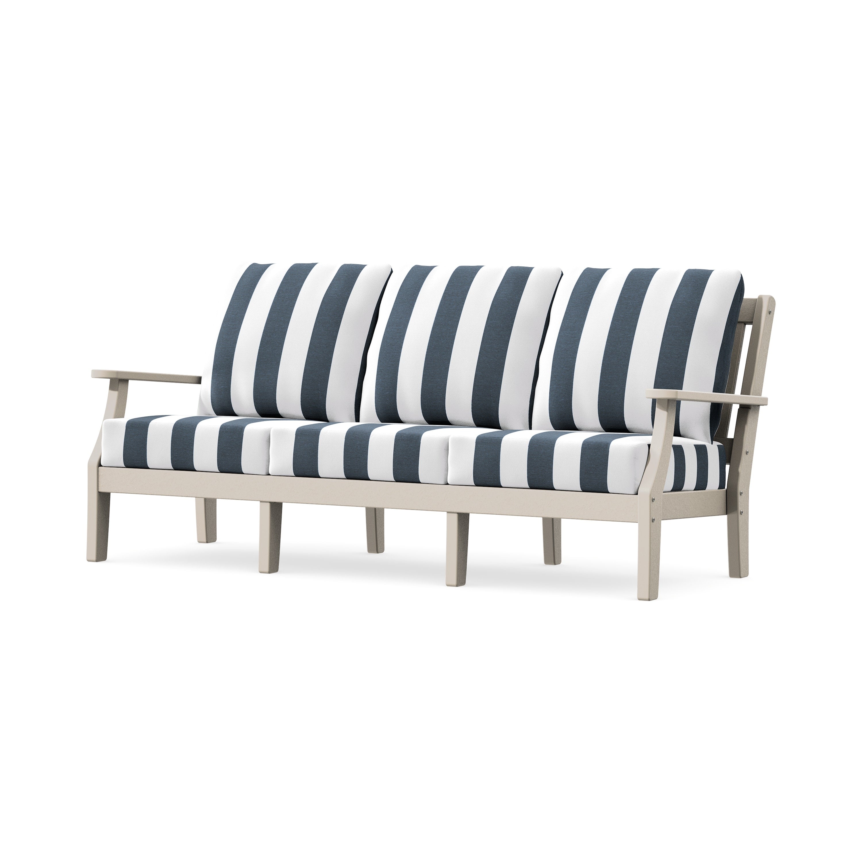 Chinoiserie Deep Seating Sofa in Sand / Cabana Stripe Marine Indigo