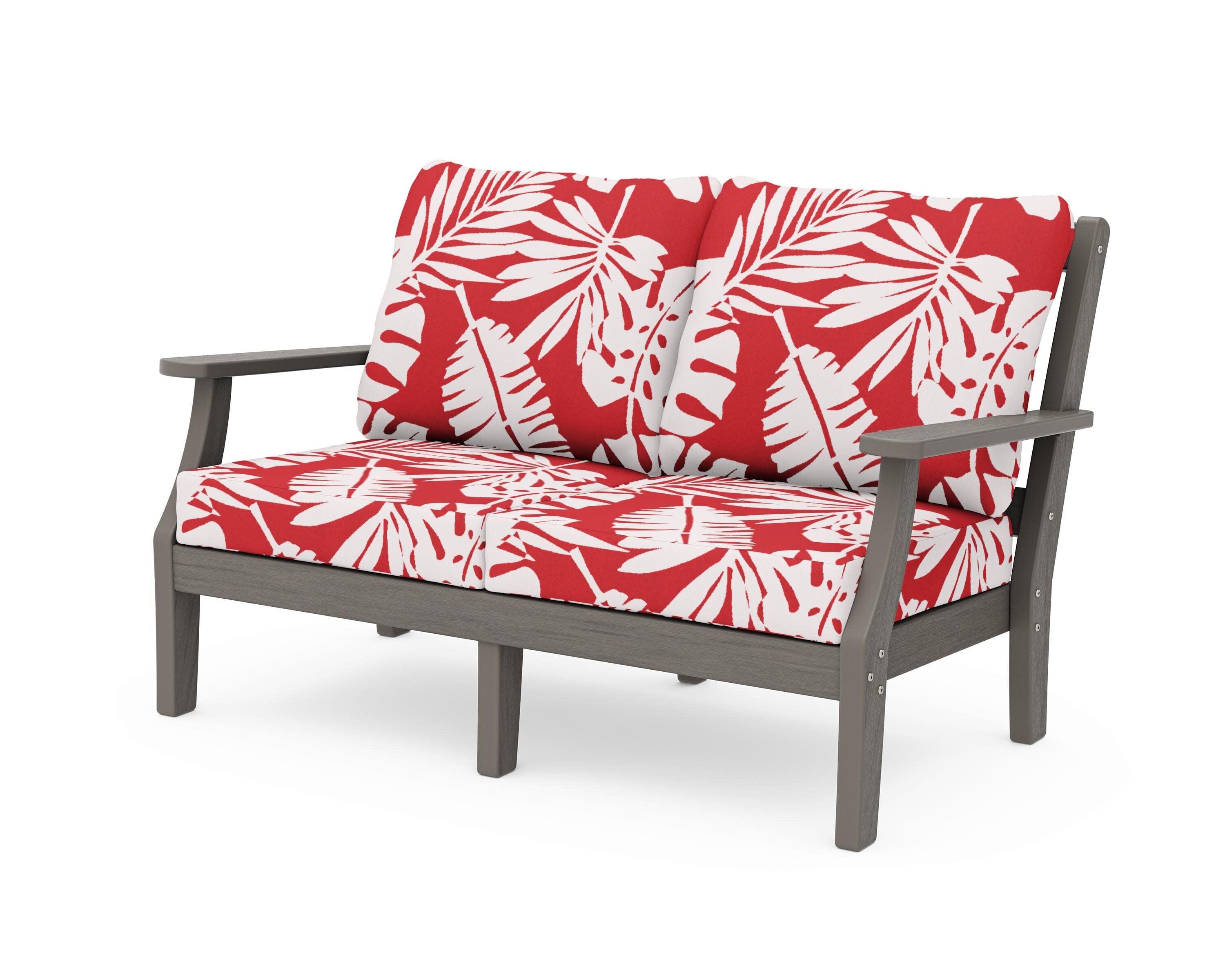 Chinoiserie Deep Seating Loveseat in Driftwood / Leaf Crimson