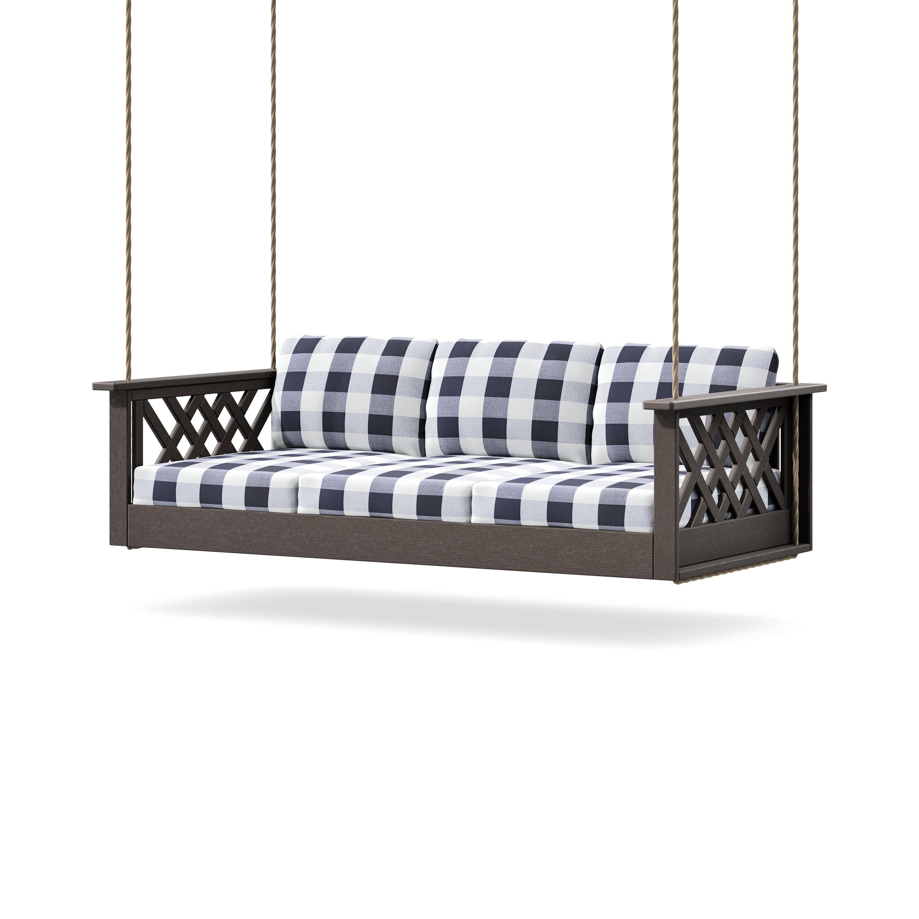 Wovendale Daybed Swing in Vintage Coffee / Buffalo Plaid Navy