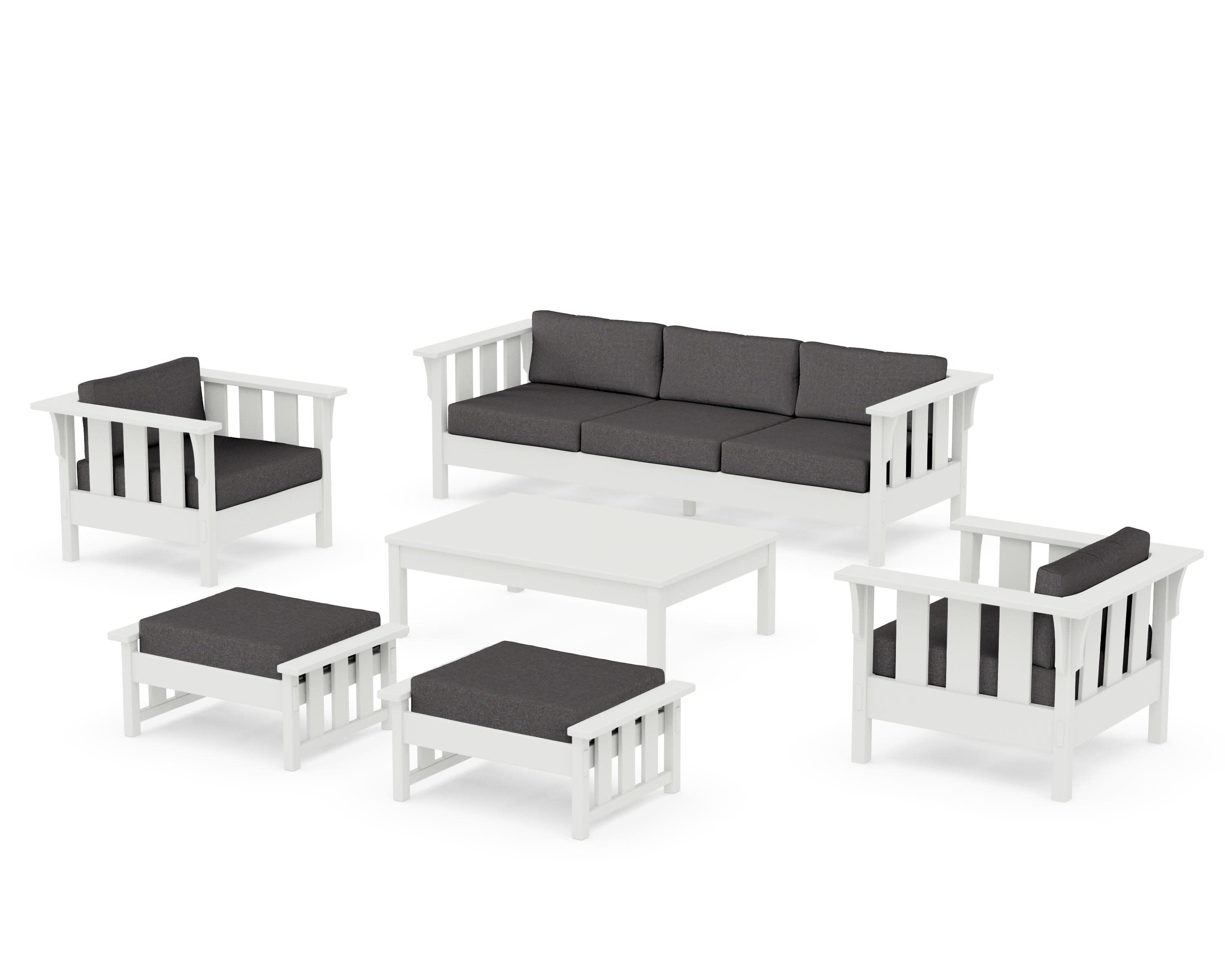 Acadia 6-Piece Lounge Sofa Set in Vintage White / Ash Charcoal