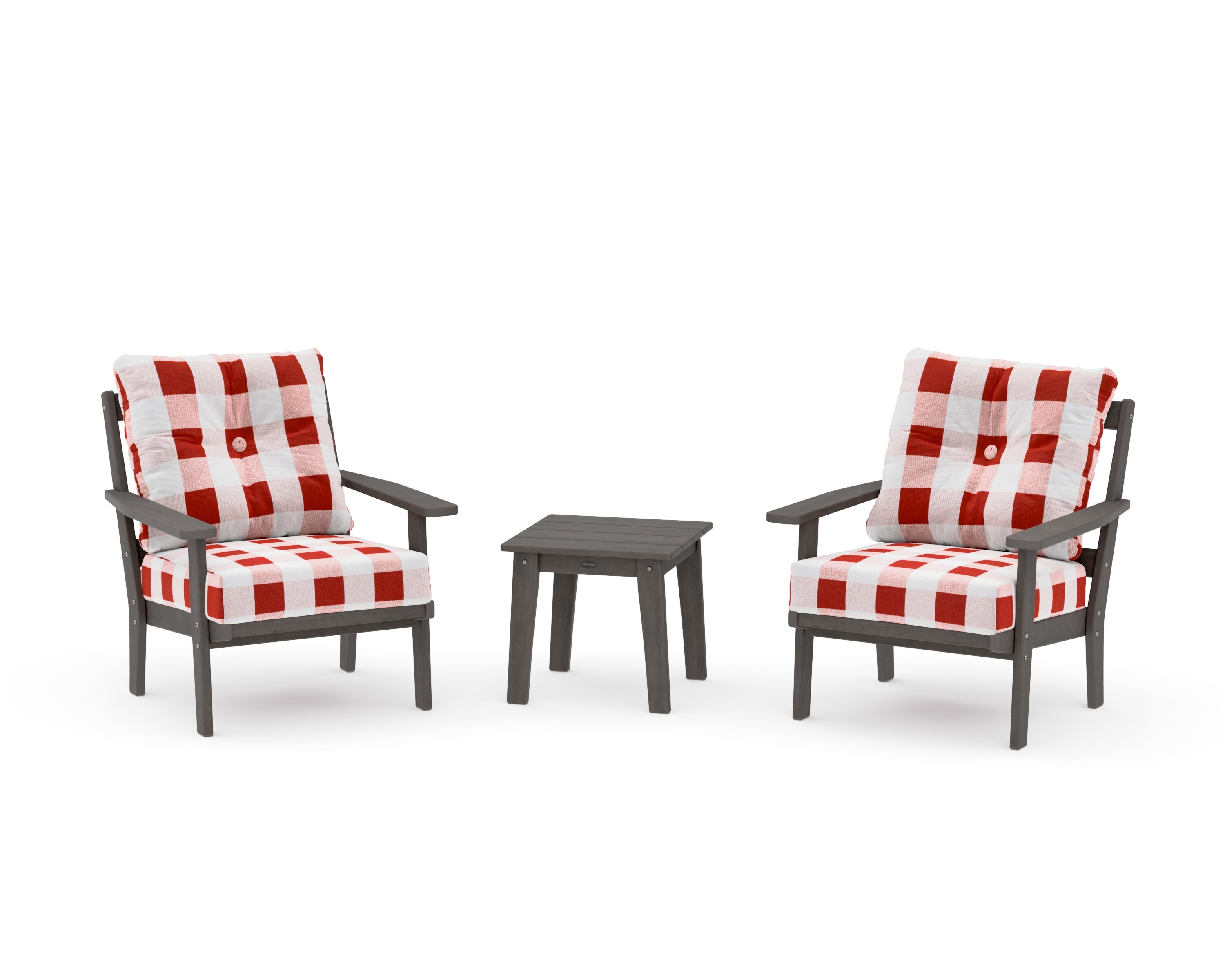Oxford 3-Piece Deep Seating Set in Driftwood / Buffalo Plaid Crimson
