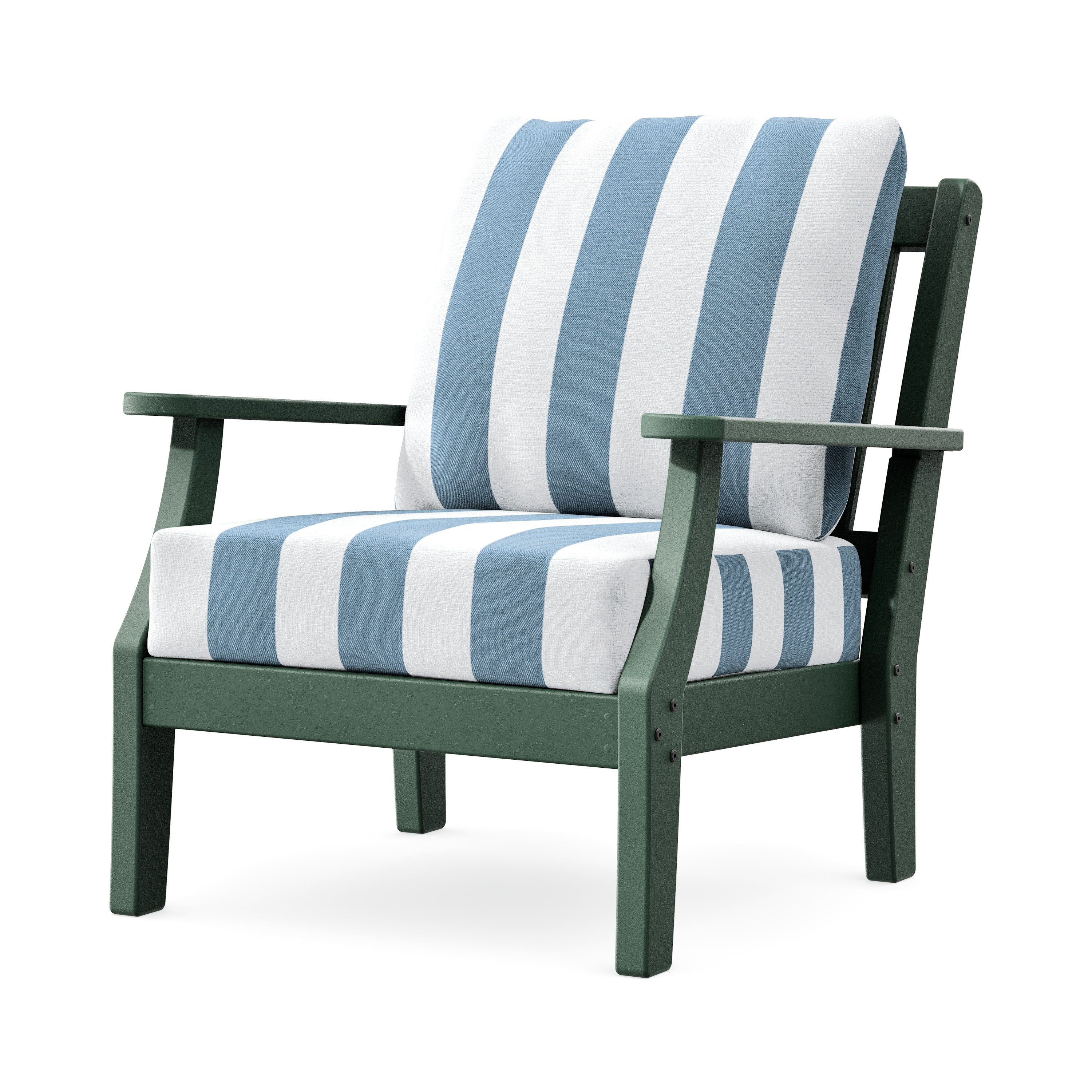 Chinoiserie Deep Seating Chair in Green / Cabana Stripe Sky Blue