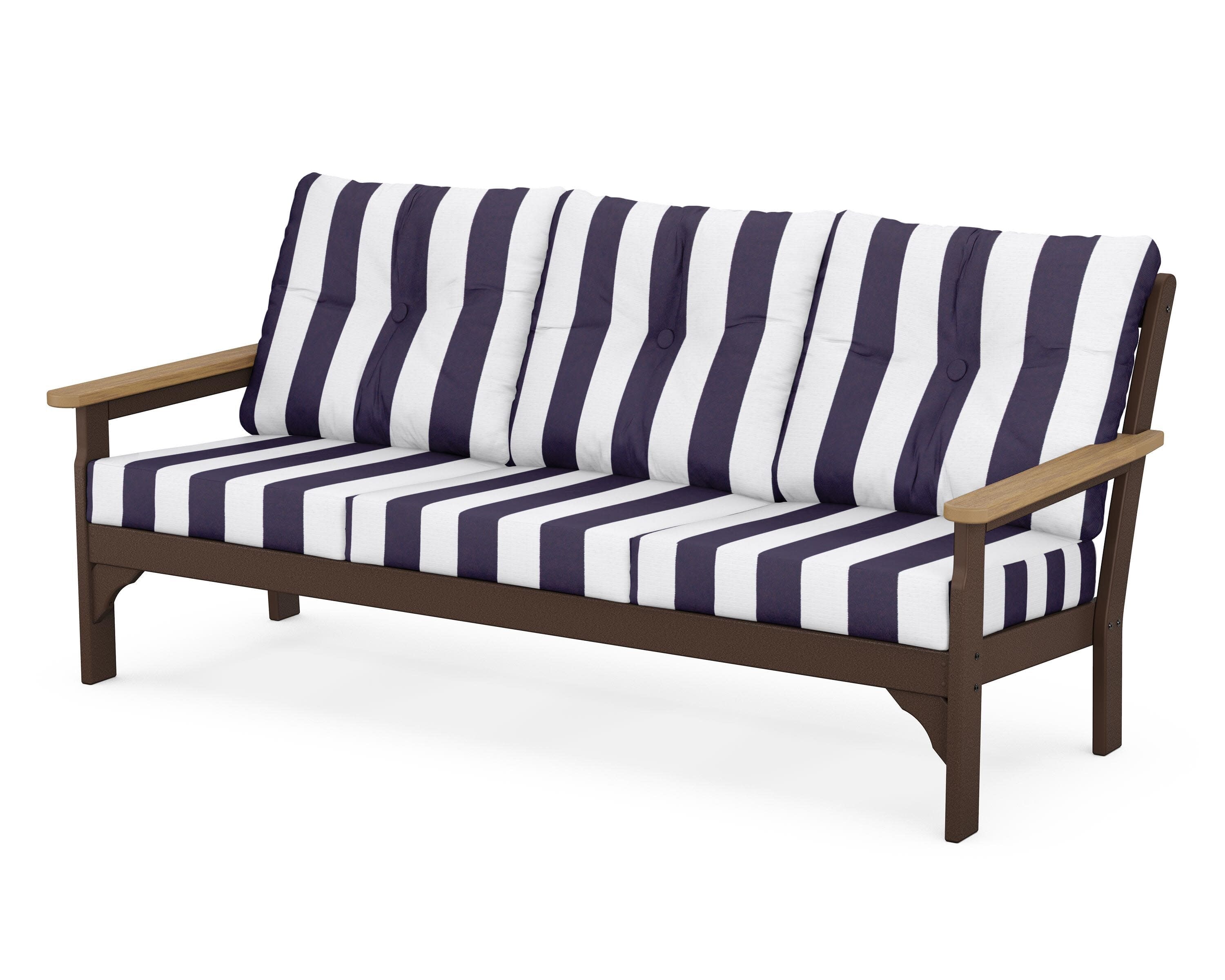 Vineyard Deep Seating Sofa in Mahogany / Natural / Cabana Stripe Navy