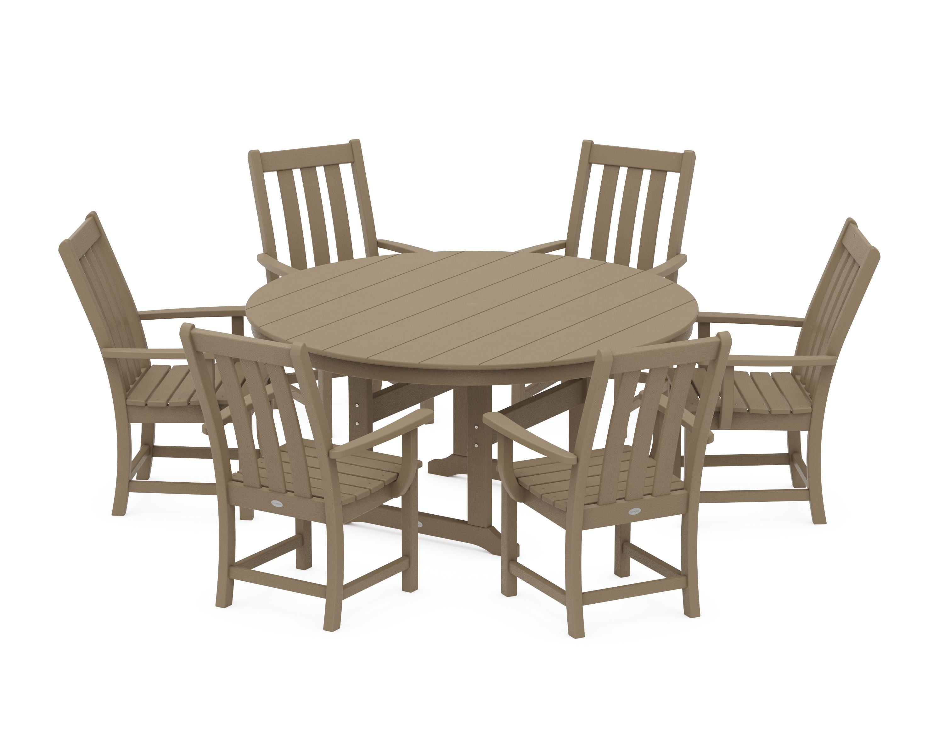 Vineyard 7-Piece Arm Chair Round Farmhouse Dining Set in Vintage Sahara
