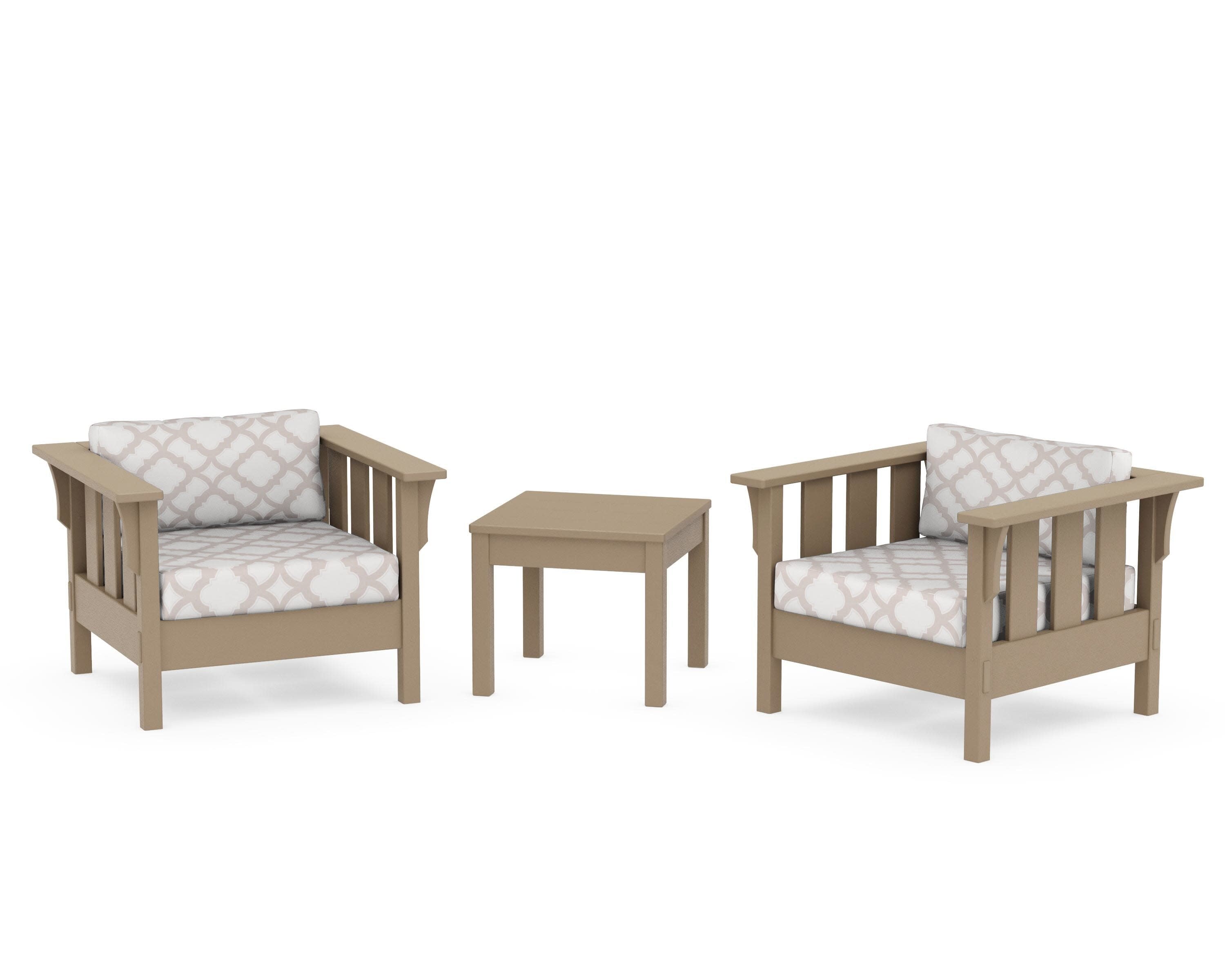 Acadia 3-Piece Deep Seating Set in Vintage Sahara / Trellis Dune Burlap