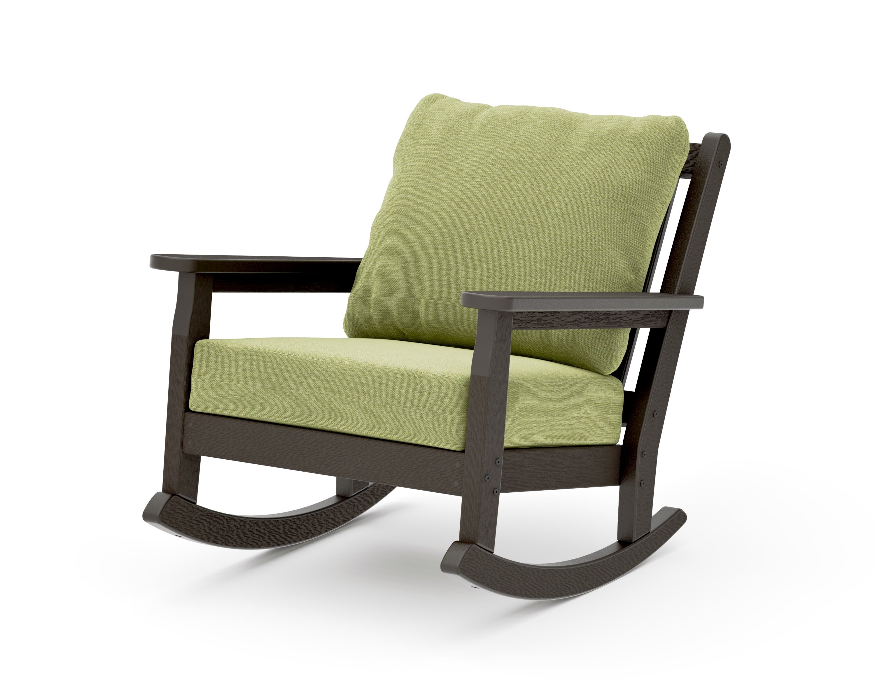 Chippendale Deep Seating Rocking Chair in Vintage Coffee / Chartreuse Boucle