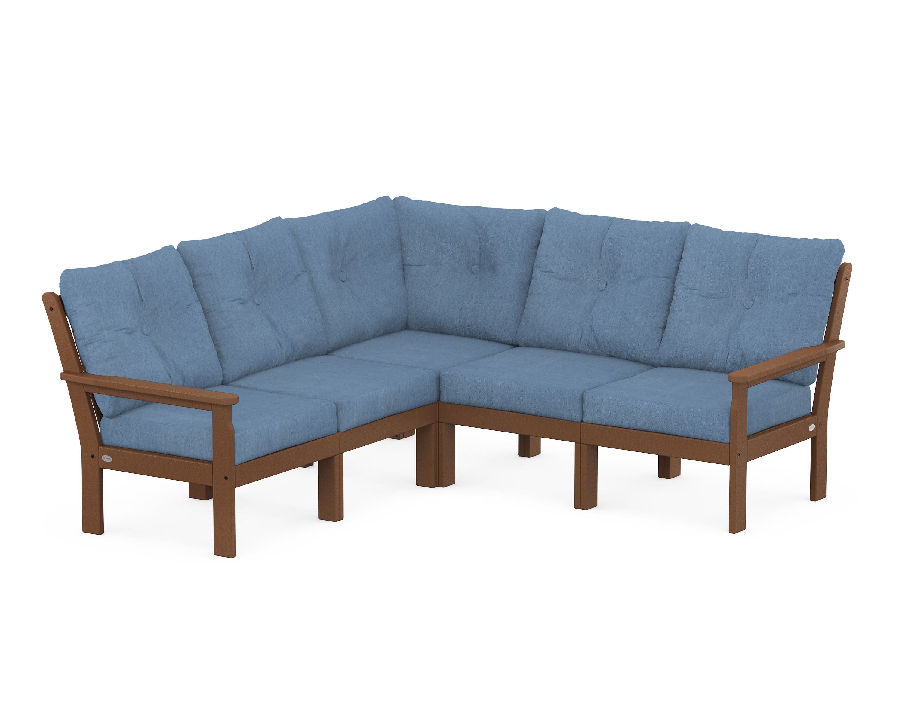 Vineyard 5-Piece Sectional in Teak / Sky Blue