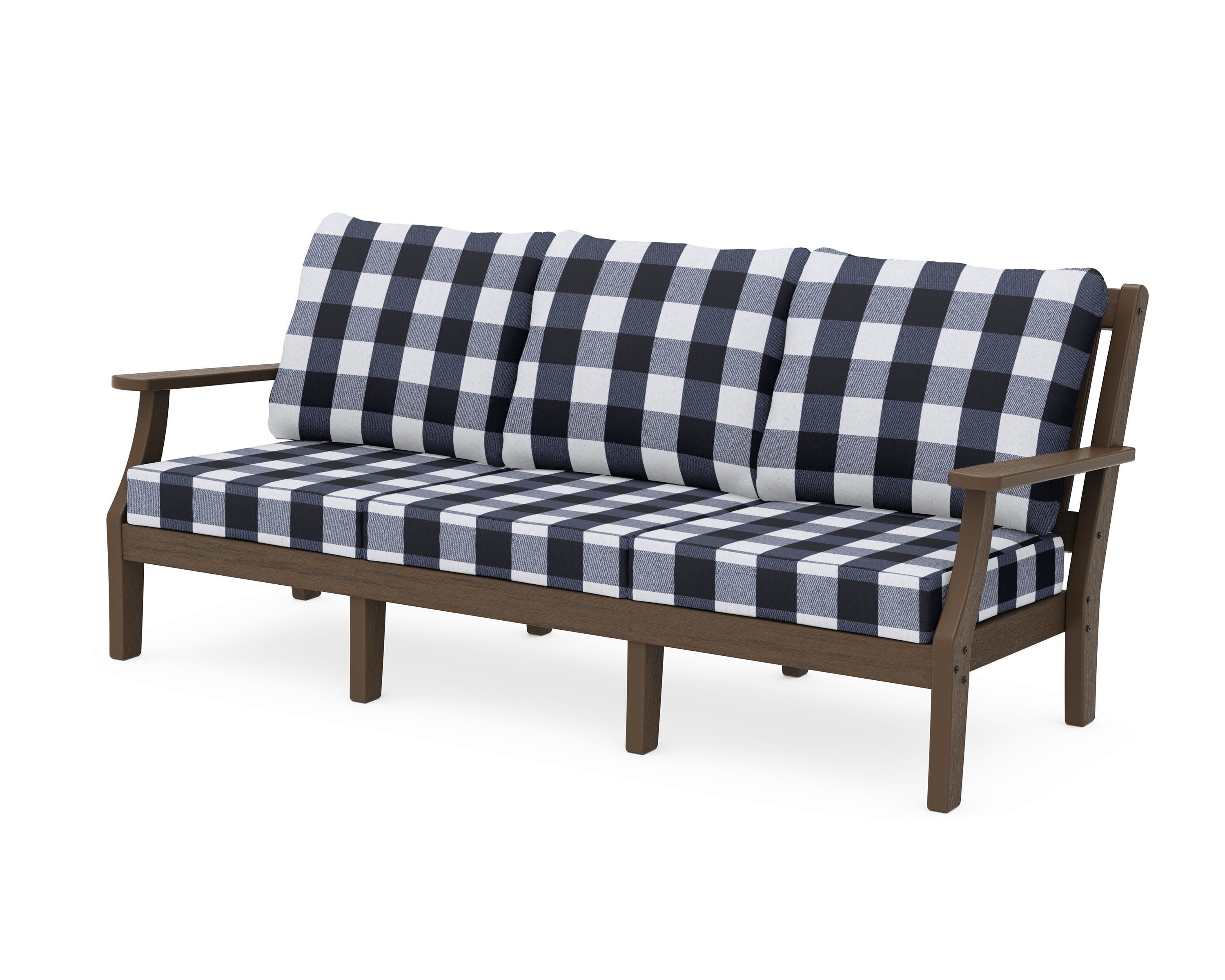 Chinoiserie Deep Seating Sofa in Kona / Buffalo Plaid Marine Indigo
